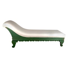19th Century Country Green Painted Carved Wood Chaise Lounge