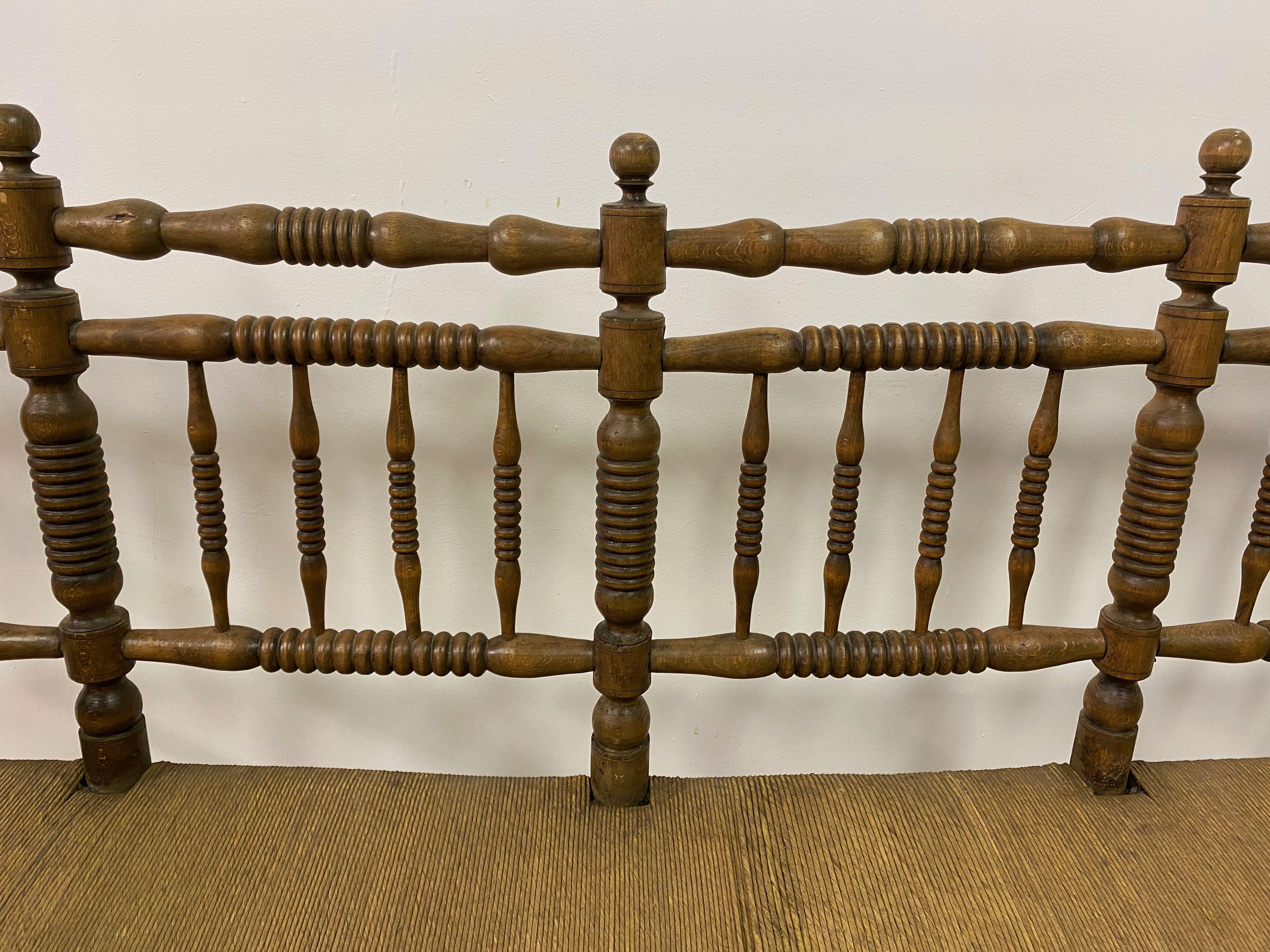 19th Century Country House Bench with Bobbin Frame and Rush Seat 3