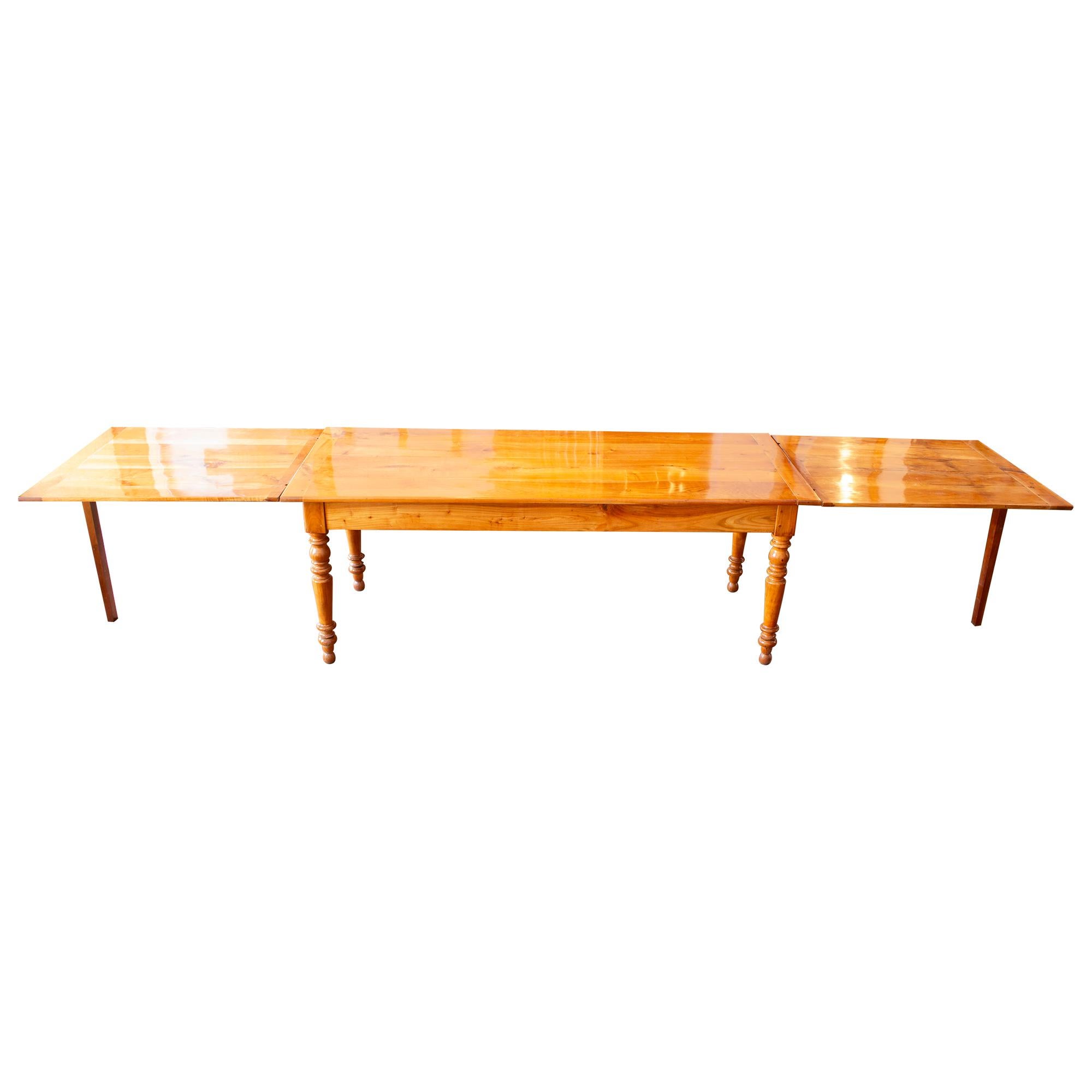 French 19th Century Country House Biedermeier Cherrywood Extendable Table For Sale