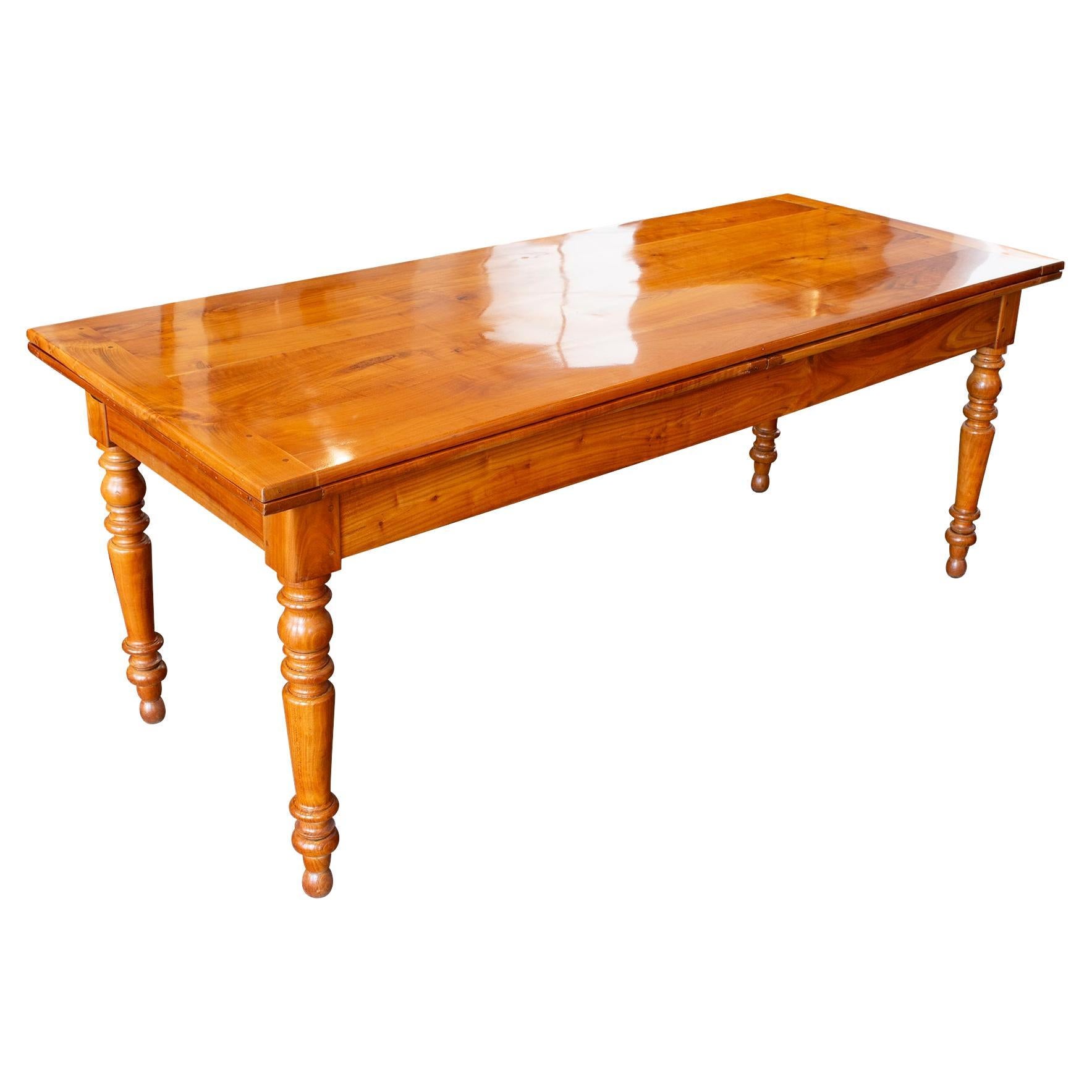 19th Century Country House Biedermeier Cherrywood Extendable Table For Sale