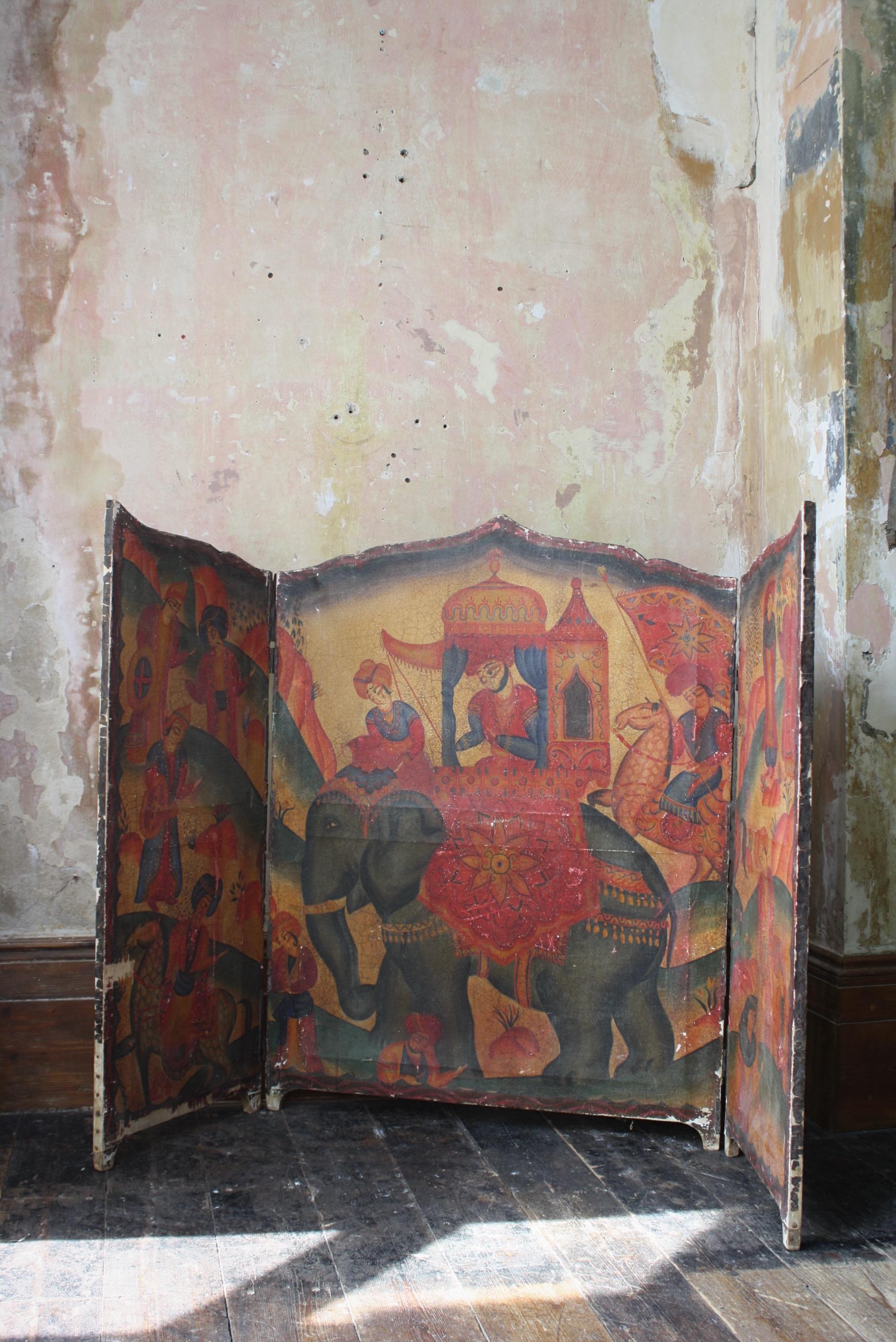 19th Century Country House Indian Painted Elephant Screen Wall Hanging 13
