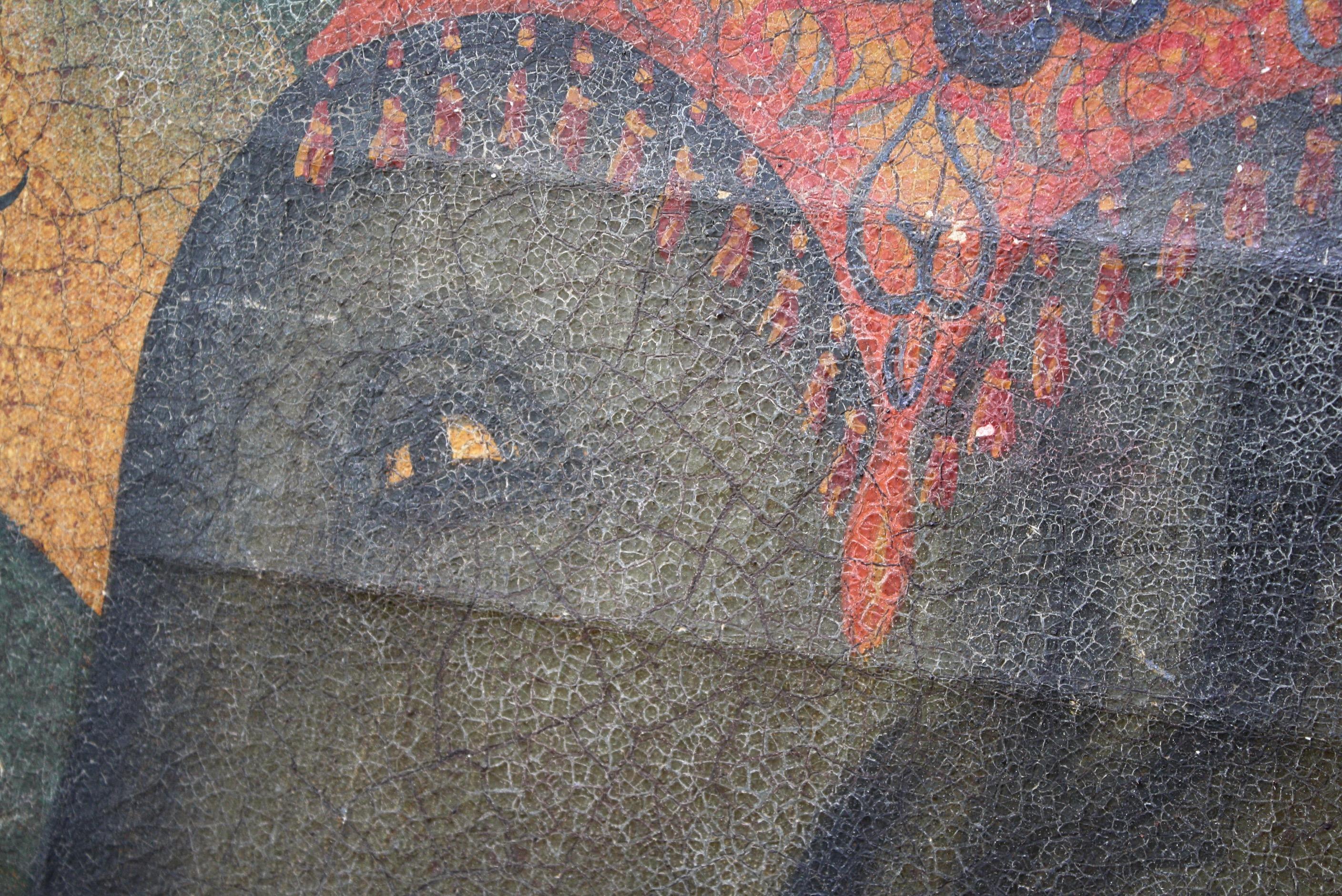Canvas 19th Century Country House Indian Painted Elephant Screen Wall Hanging