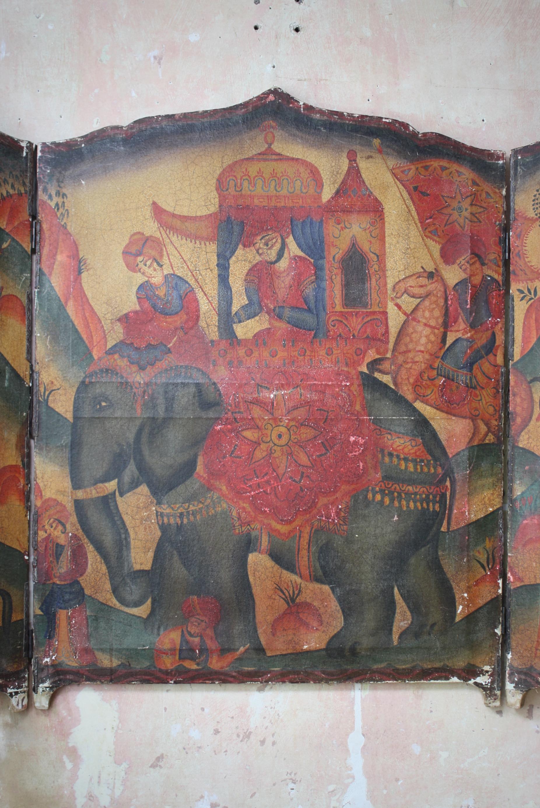 19th Century Country House Indian Painted Elephant Screen Wall Hanging 3