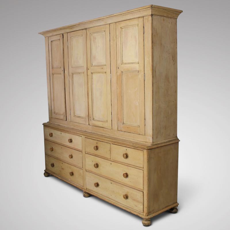 A truly wonderful, very large scale, mid 19th century, pine Country House housekeepers cupboard. Taken back to its original paint, with an incredible amount of storage.

English Shropshire, circa 1860.