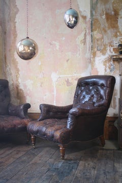 19th Century Country House Pair of Victorian Oak & Maroon Leather Armchairs