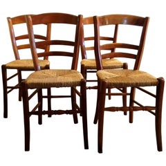 Antique 19th Century Country House Solid Cherry Chairs Set of Four