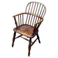 Antique 19th Century Country House Stick Back Armchair in Ash & Elm