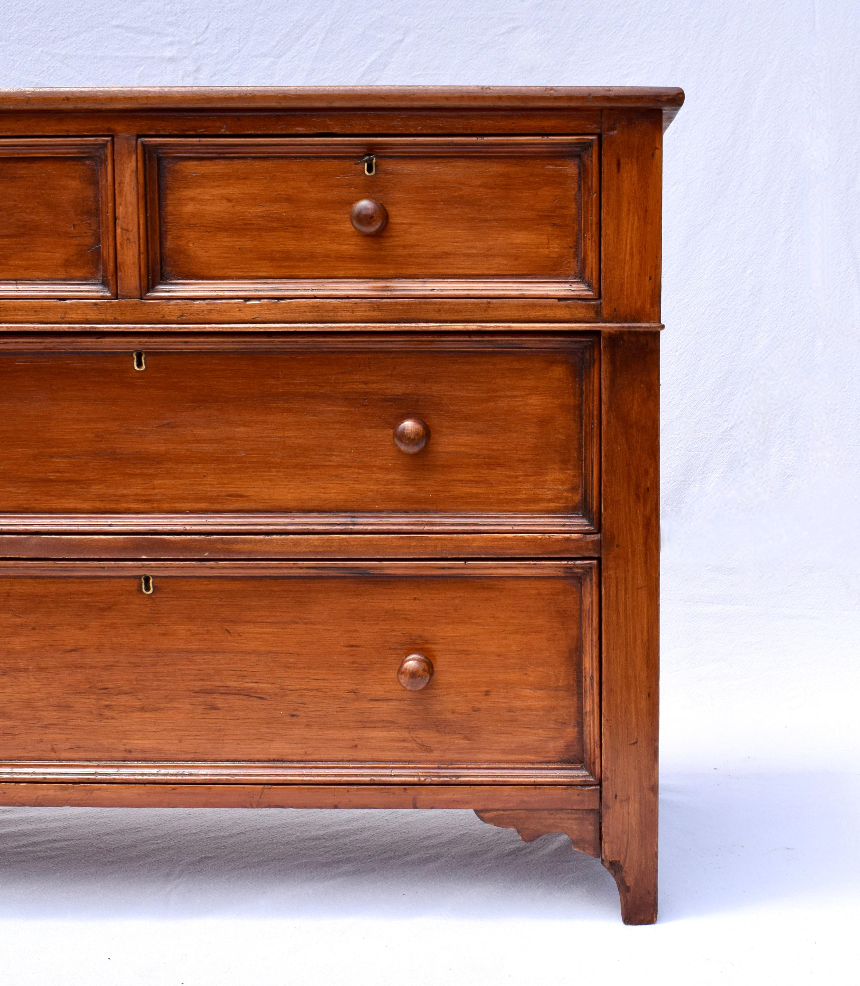 Brass 19th Century Country Pine Chest of Drawers