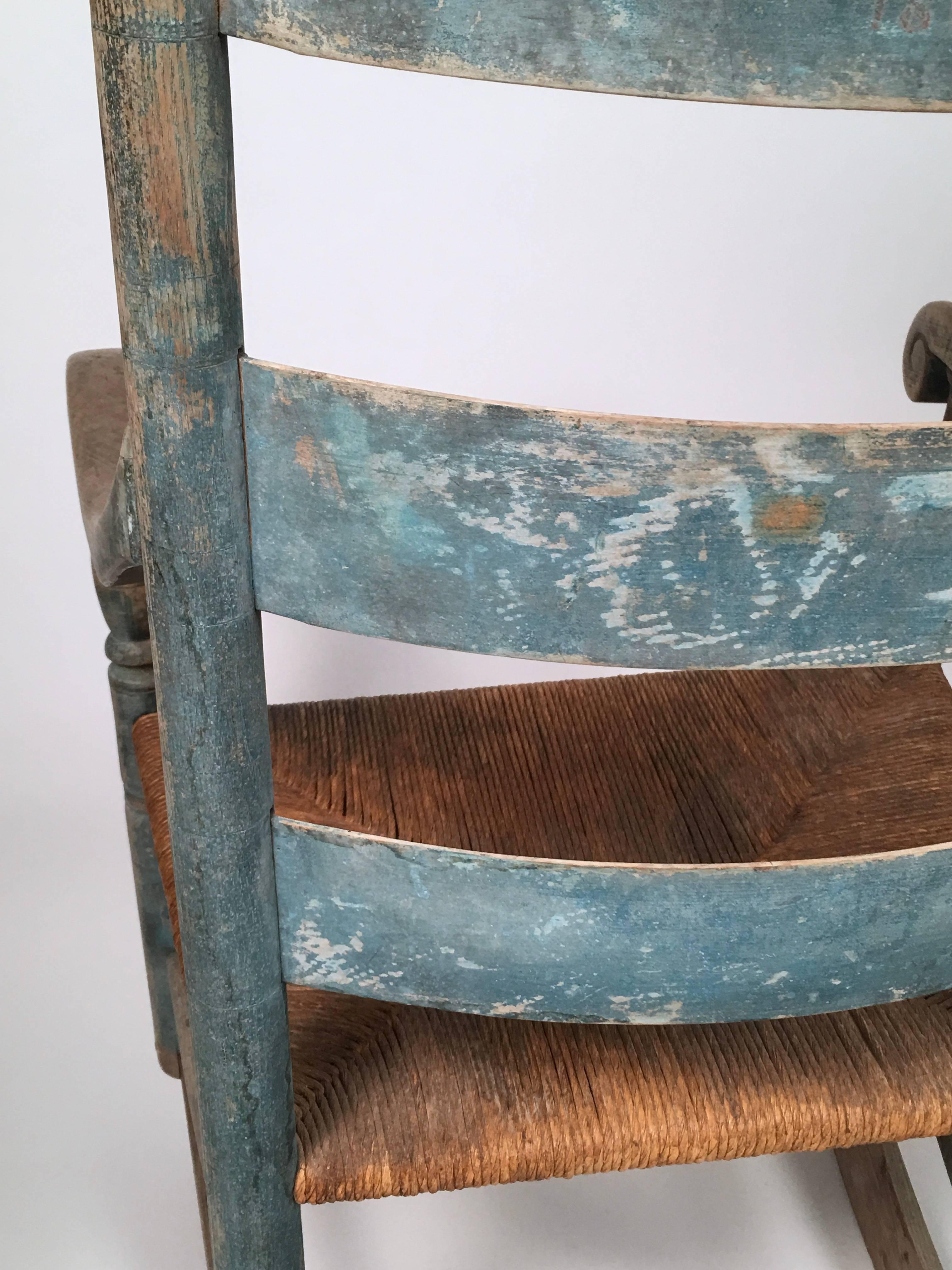 19th Century Country Rocking Chair with Old Blue Painted Surface 5