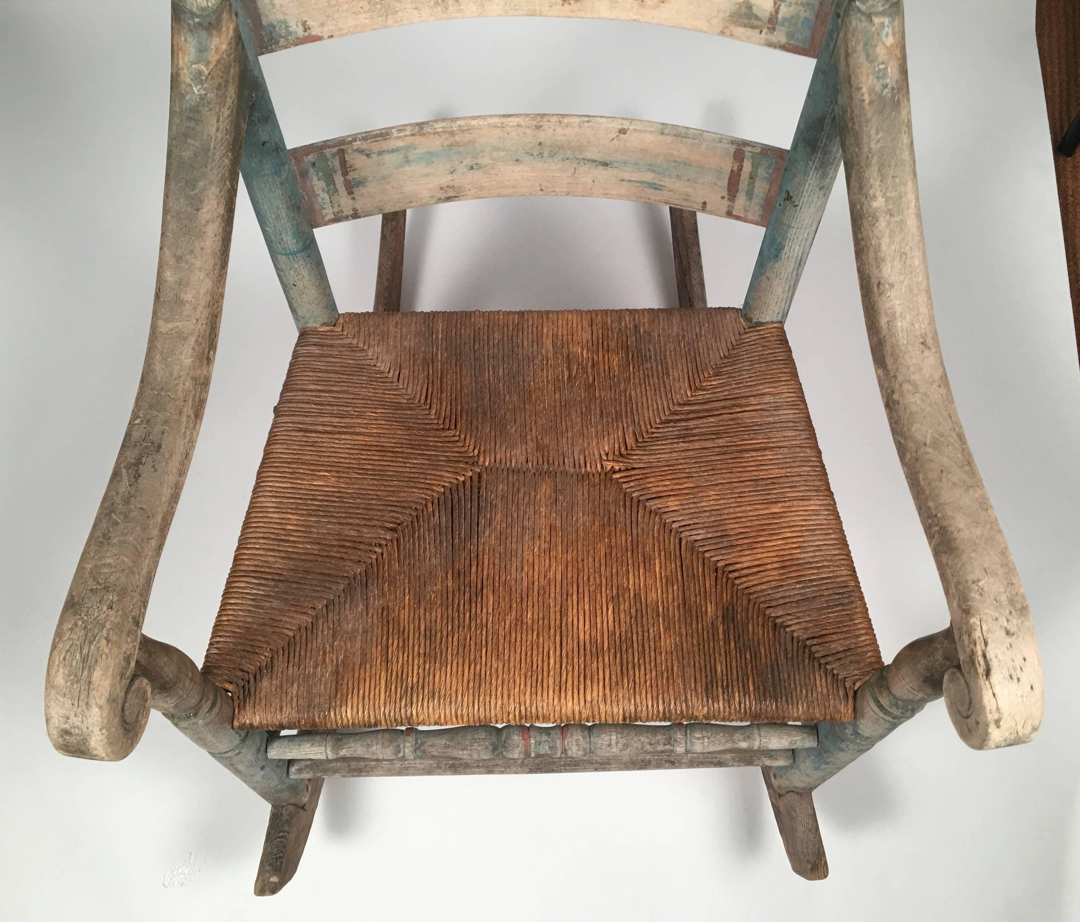 Late 19th Century 19th Century Country Rocking Chair with Old Blue Painted Surface
