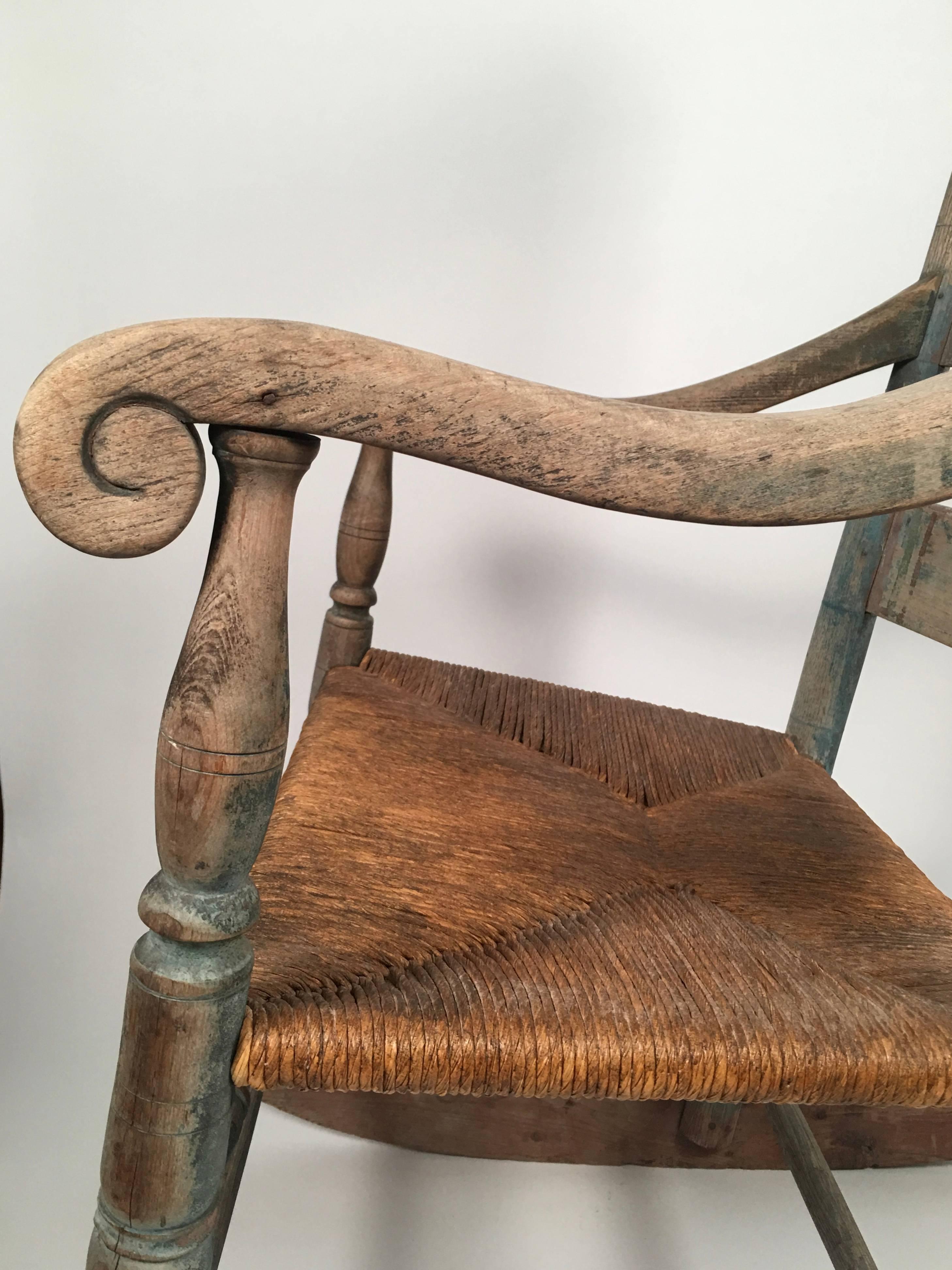 19th Century Country Rocking Chair with Old Blue Painted Surface 1