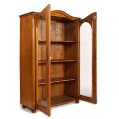 19th Century  Biedermeier Bookcase Display Cabinet Solid Larch , Wax Polished