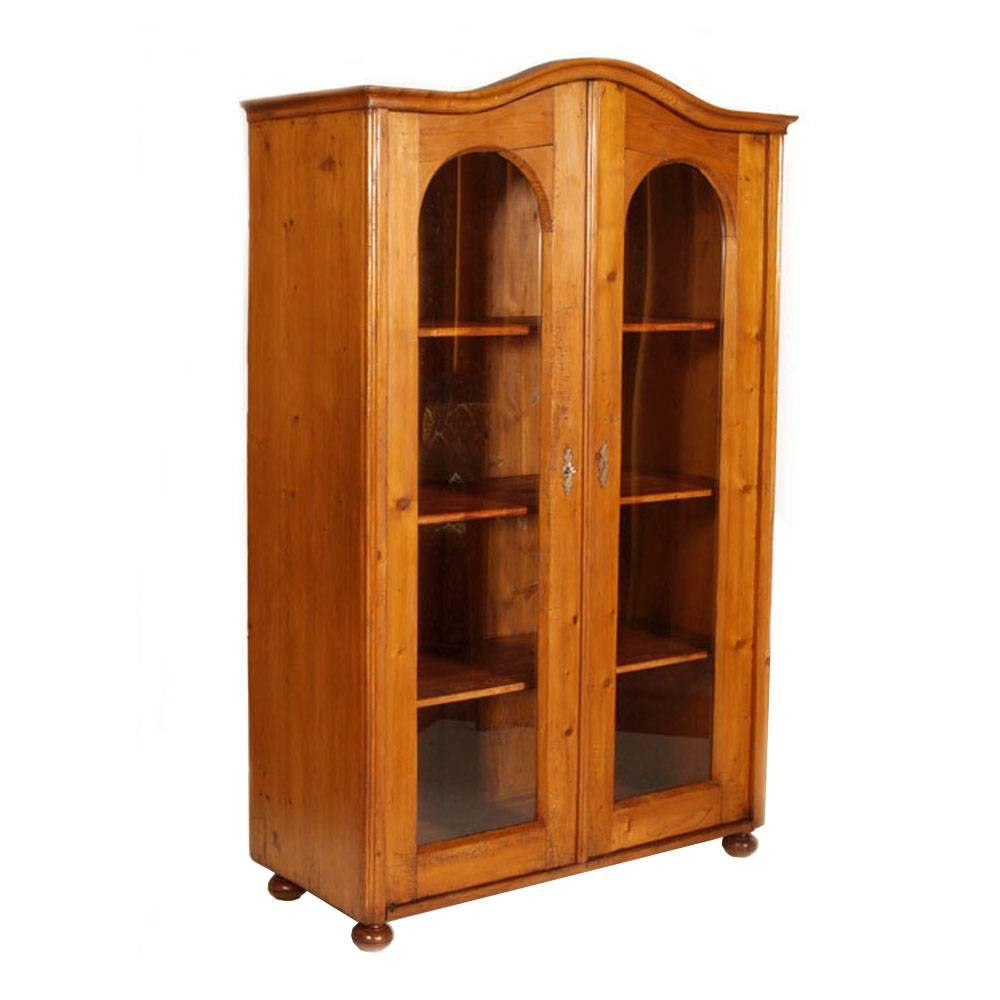 19th Century  Biedermeier Bookcase Display Cabinet Solid Larch , Wax Polished