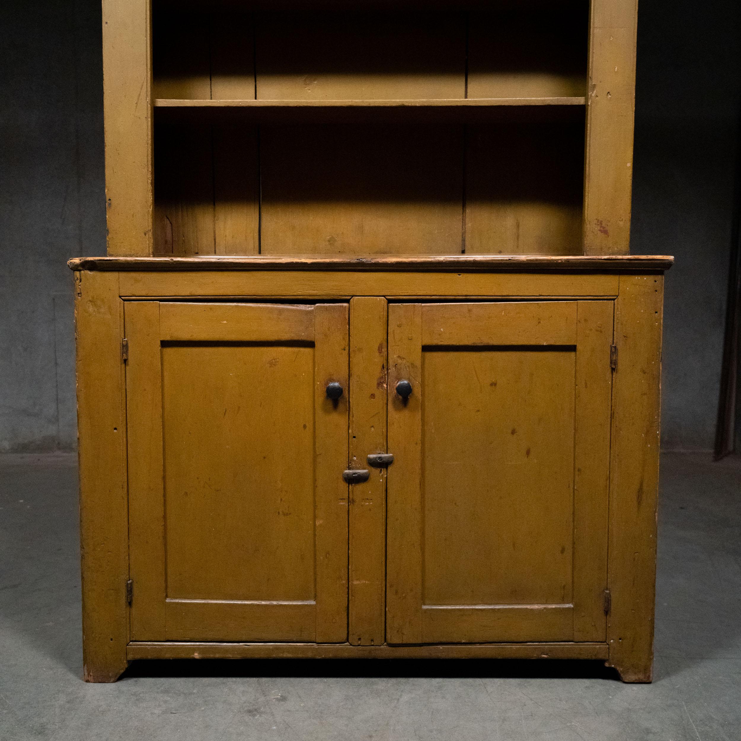 Hand-Crafted 19th century country step back pine cupboard American