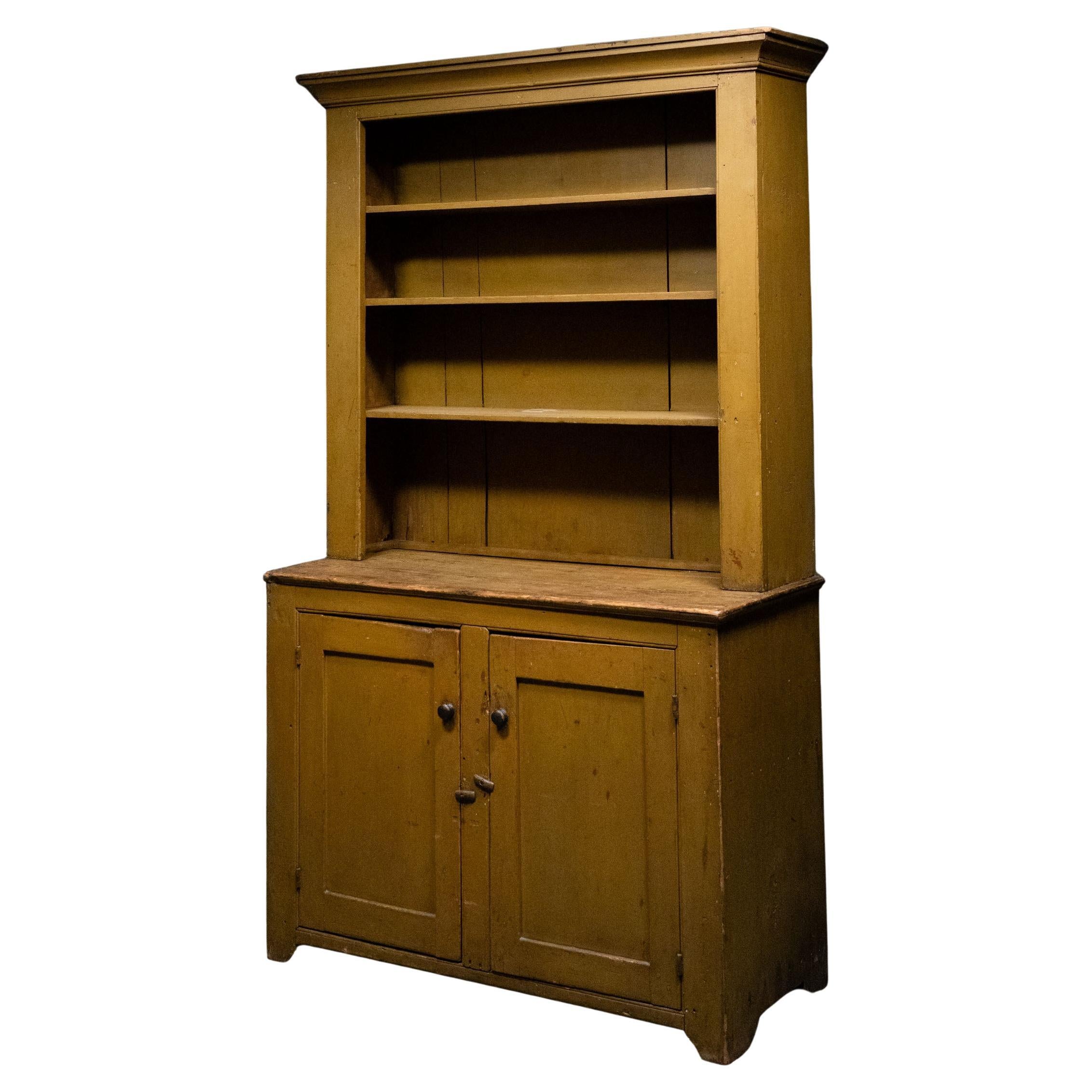 19th century country step back pine cupboard American