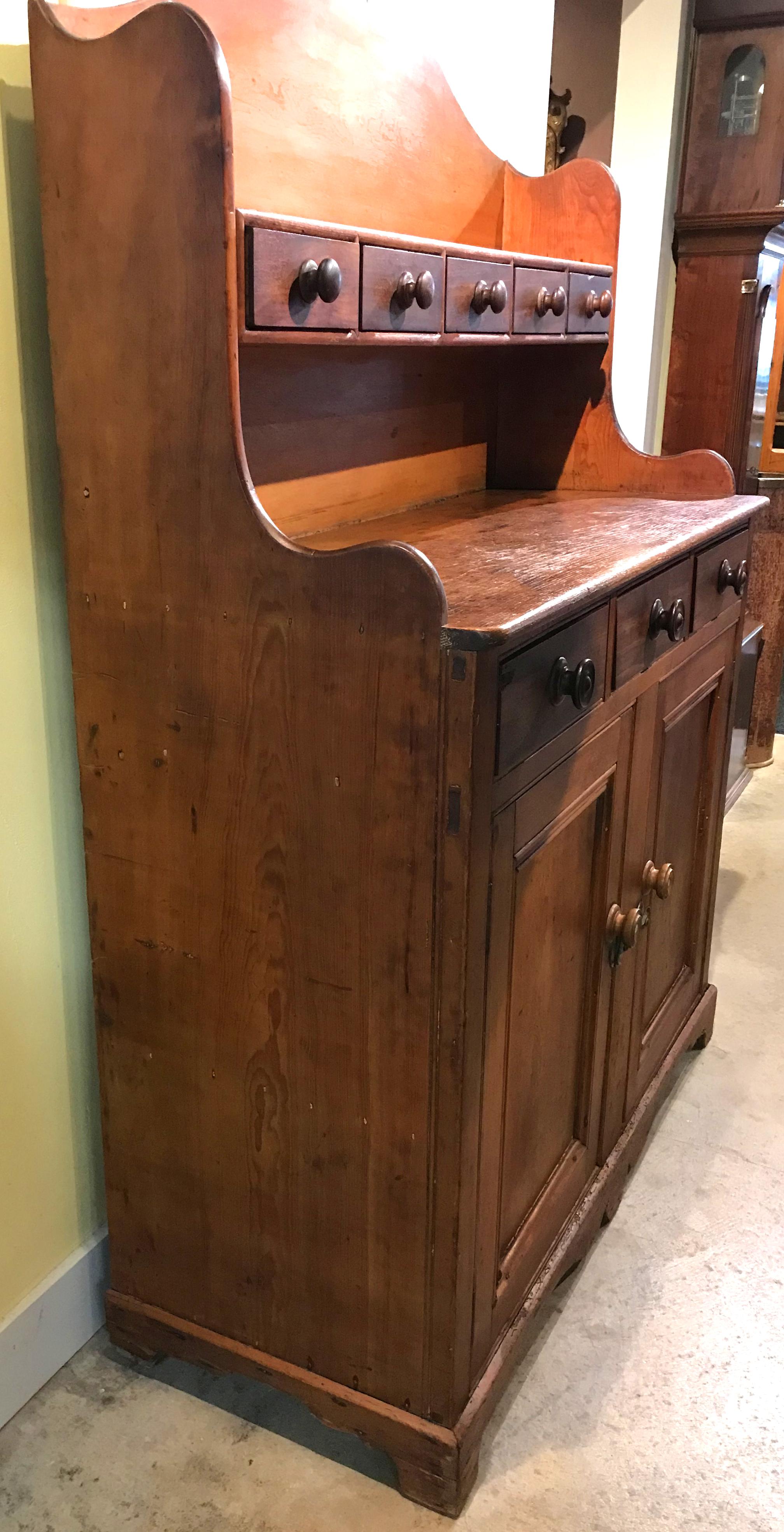 Hand-Carved 19th Century Country Step Back Server / Hutch or Cupboard, Possibly Canadian