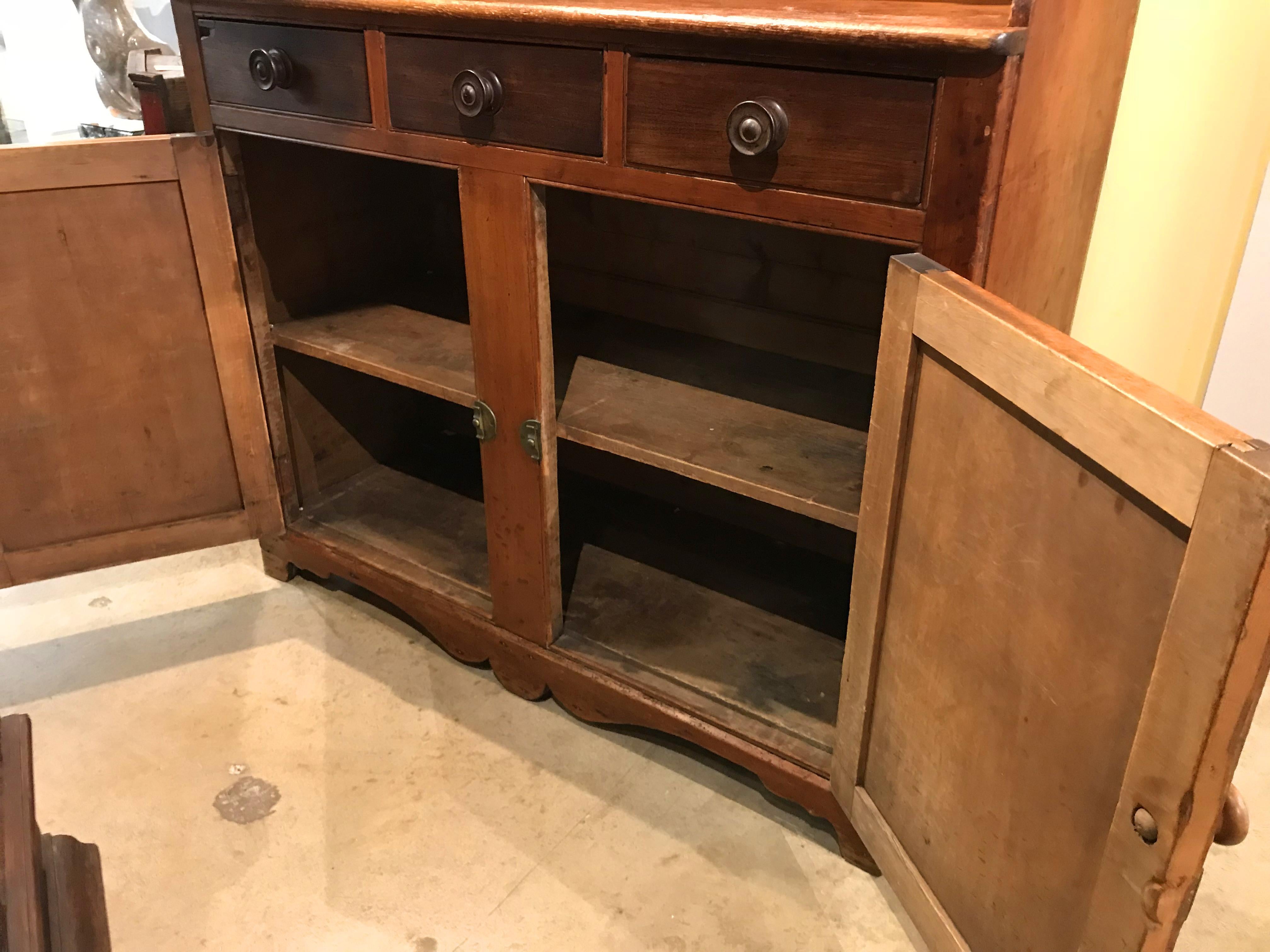 Chestnut 19th Century Country Step Back Server / Hutch or Cupboard, Possibly Canadian