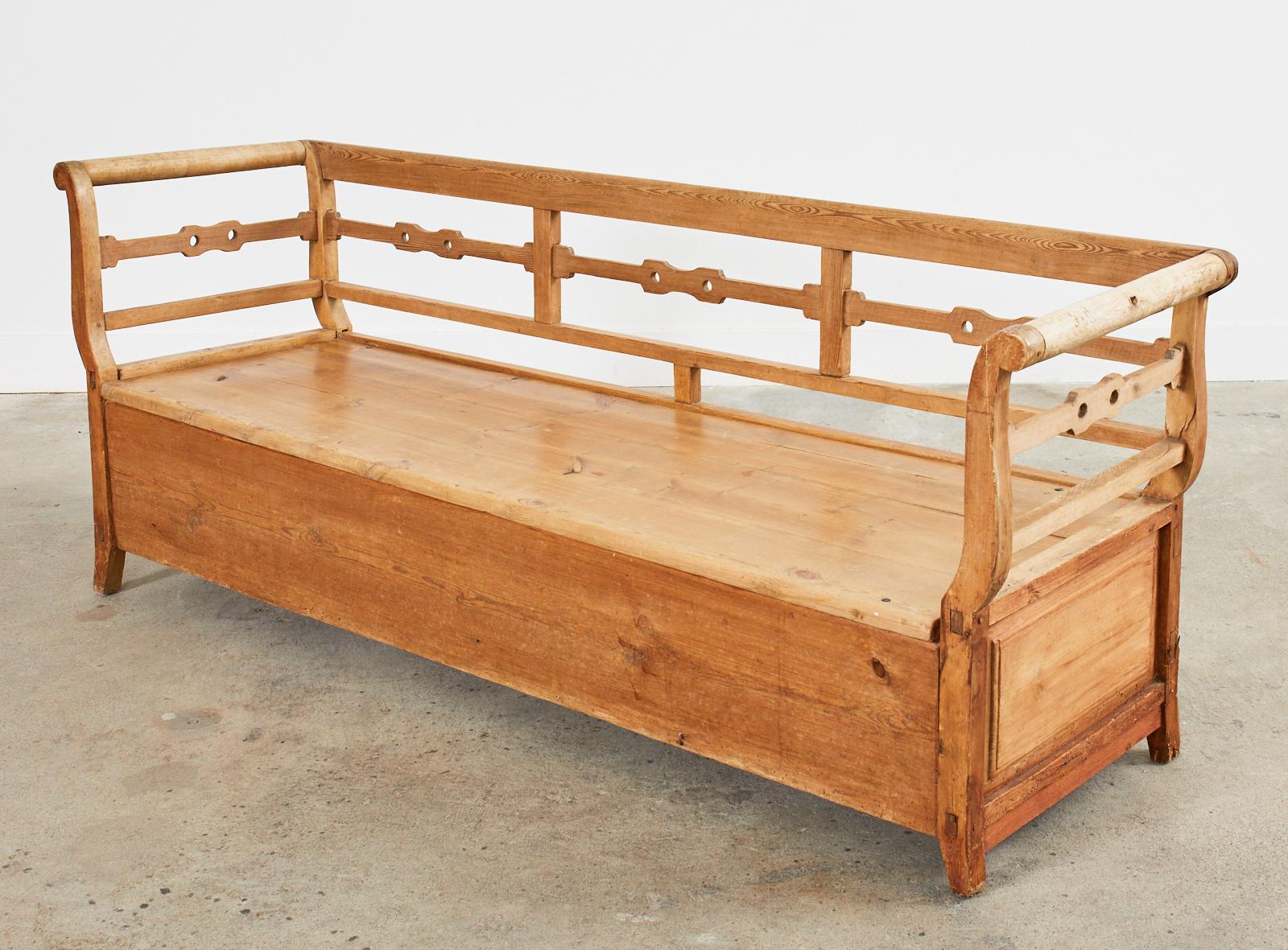 19th Century Country Swedish Farmhouse Pine Bench For Sale 5