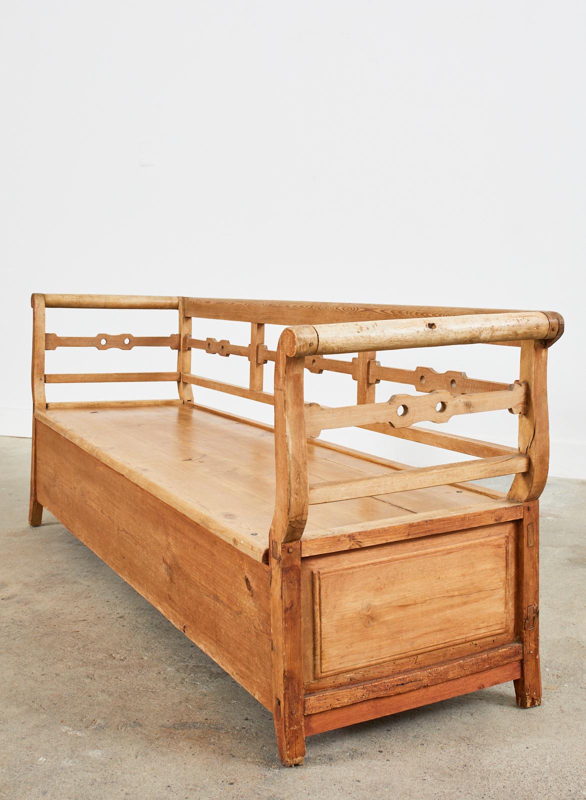 19th Century Country Swedish Farmhouse Pine Bench For Sale 7