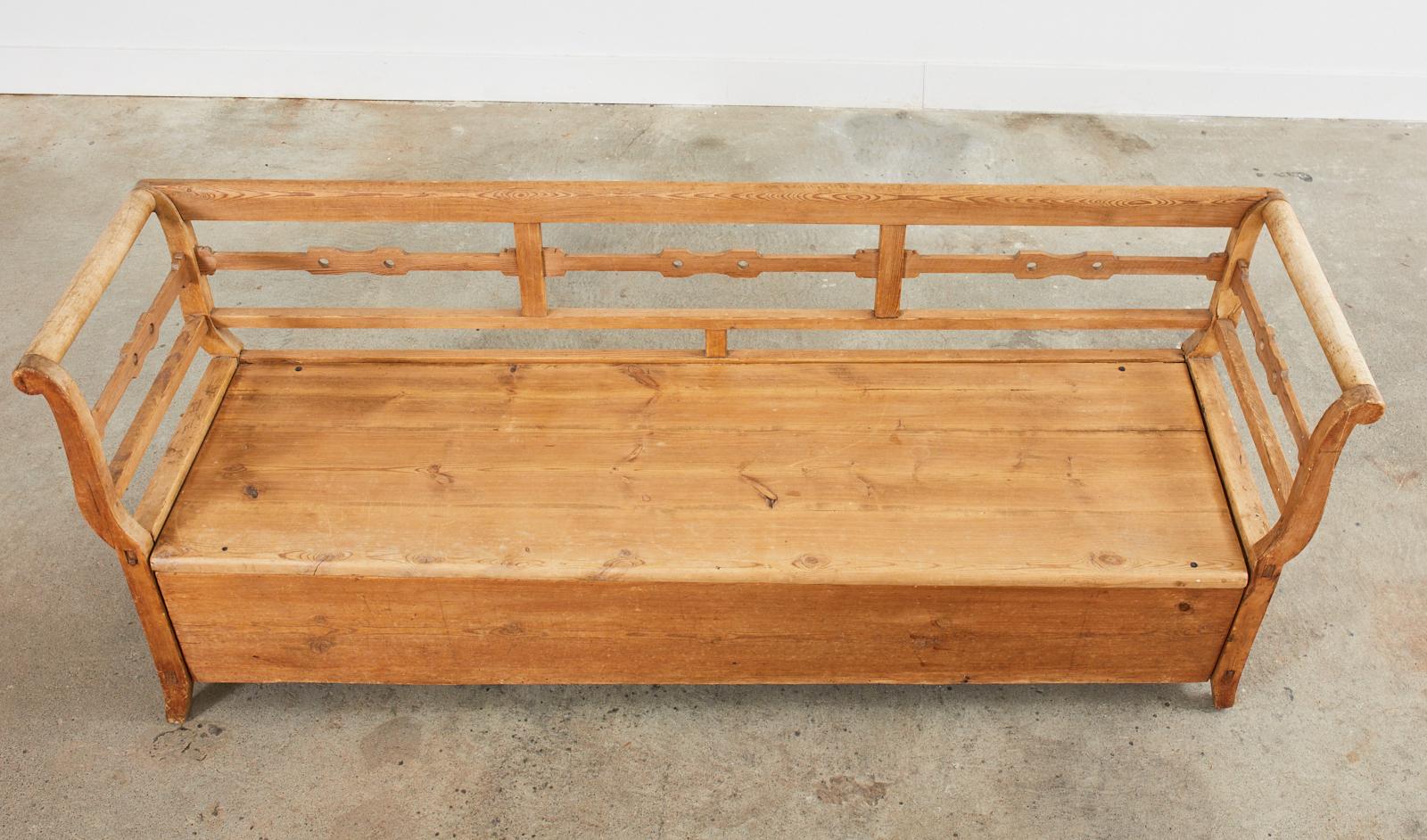 19th Century Country Swedish Farmhouse Pine Bench For Sale 3