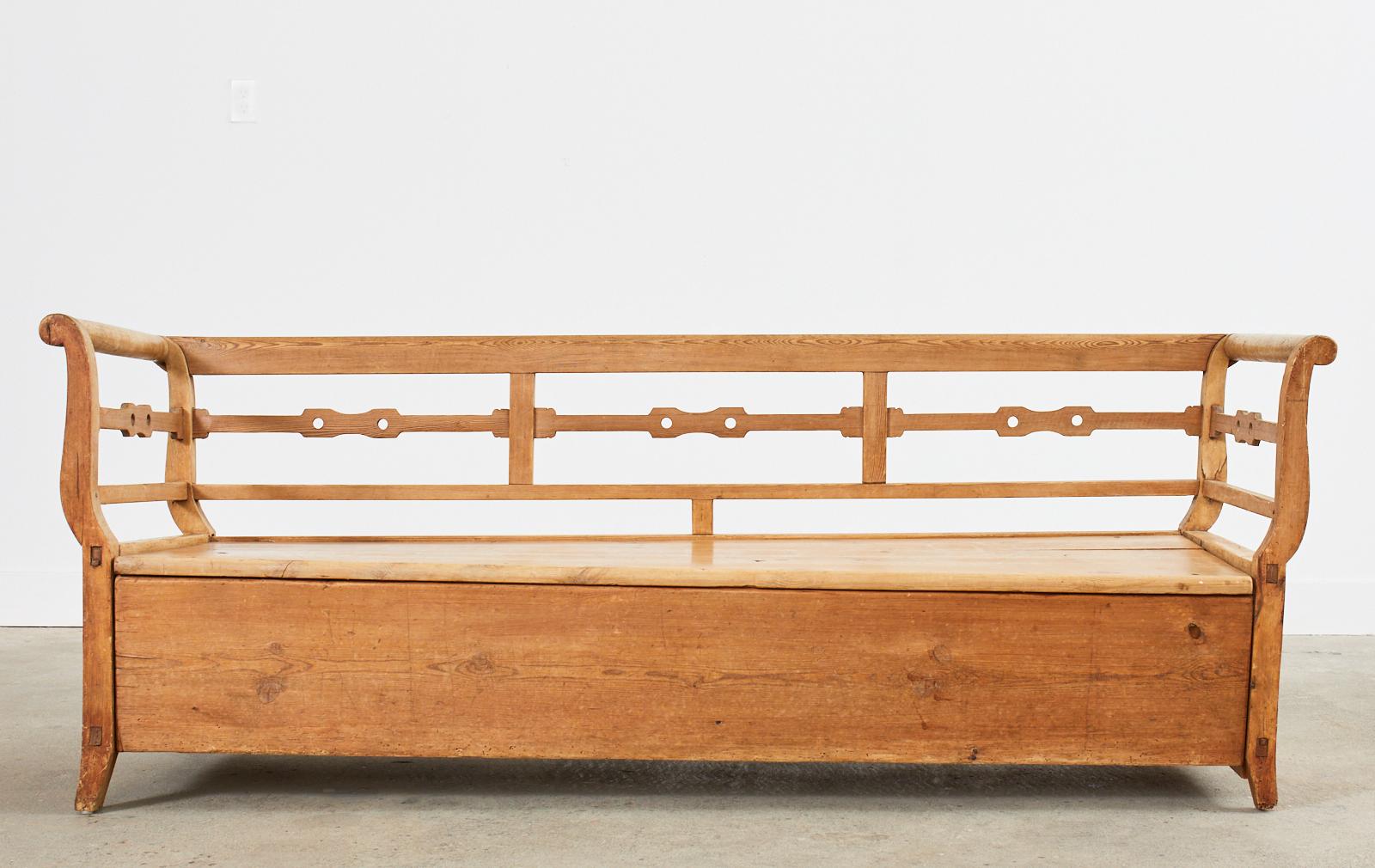 19th Century Country Swedish Farmhouse Pine Bench For Sale 4