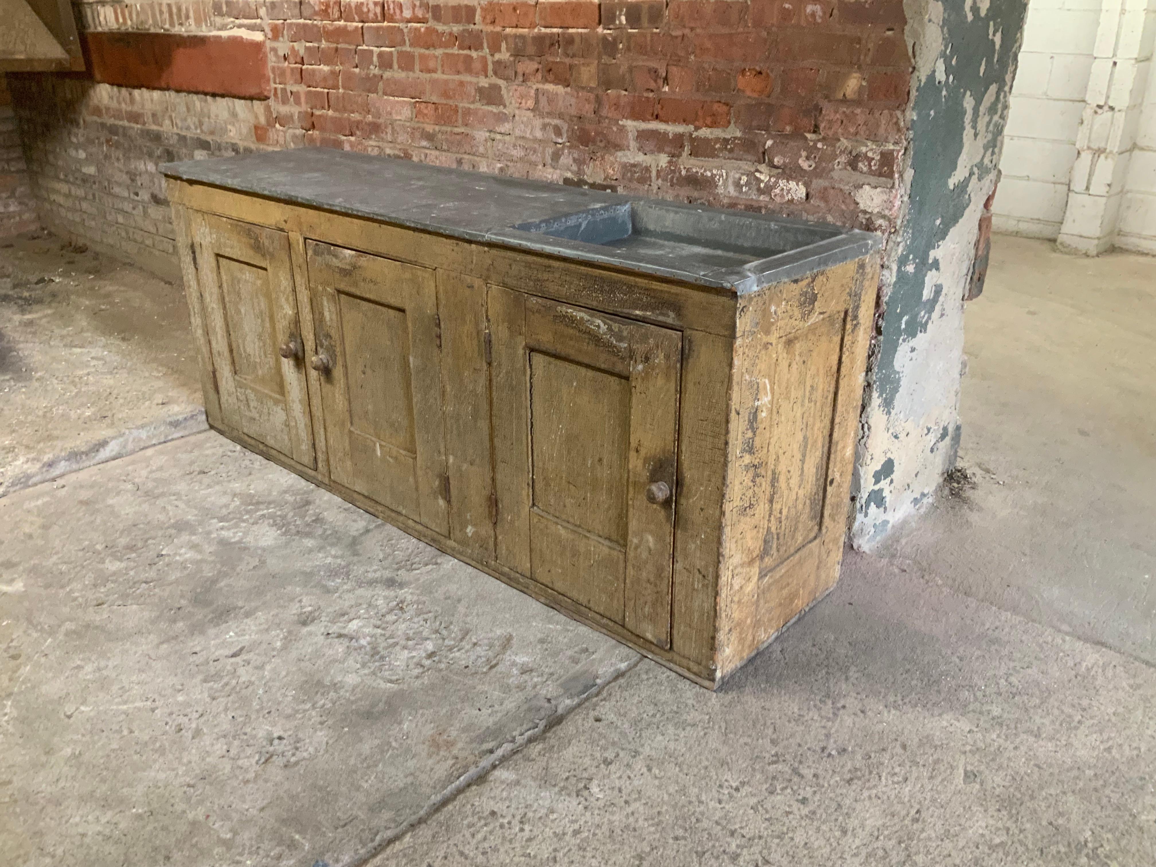 Hand-Painted 19th Century Country Zinc Top Dry Sink