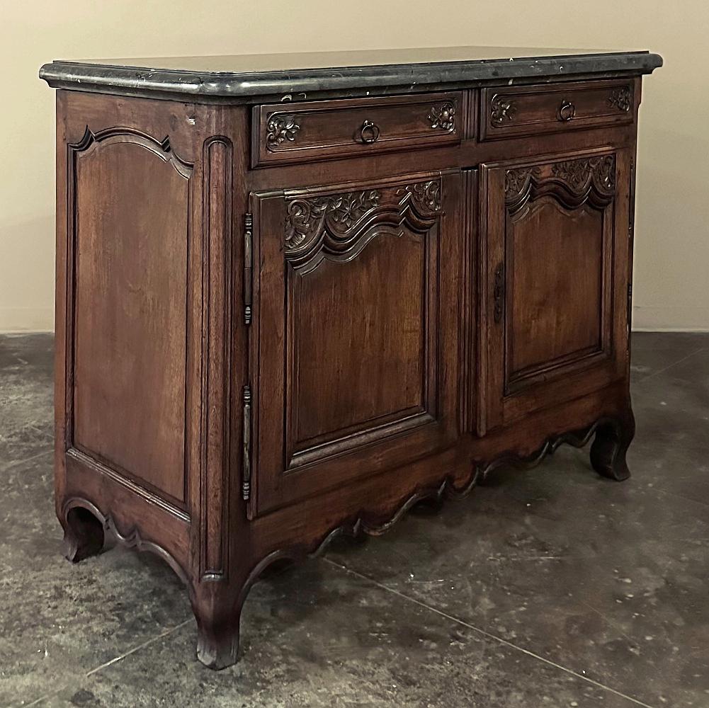 Country 19th Century County French Walnut Buffet with Black Marble Top For Sale