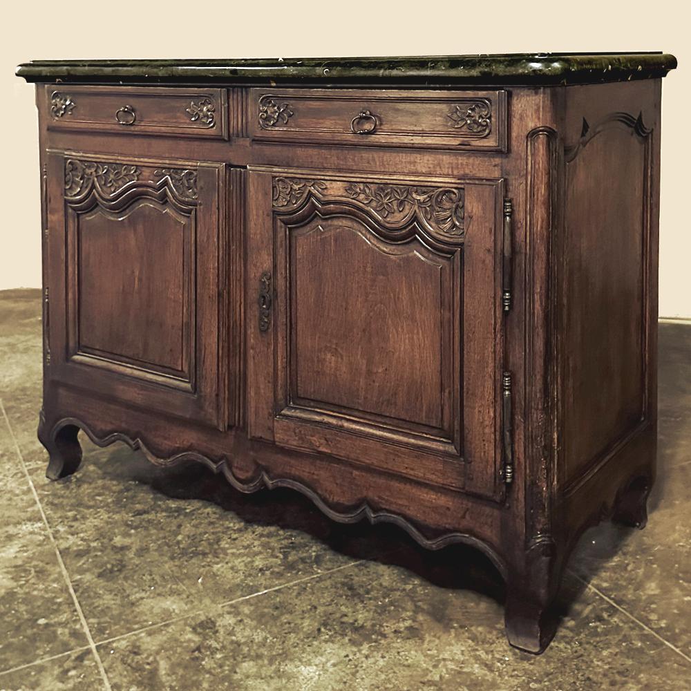 Hand-Carved 19th Century County French Walnut Buffet with Black Marble Top For Sale