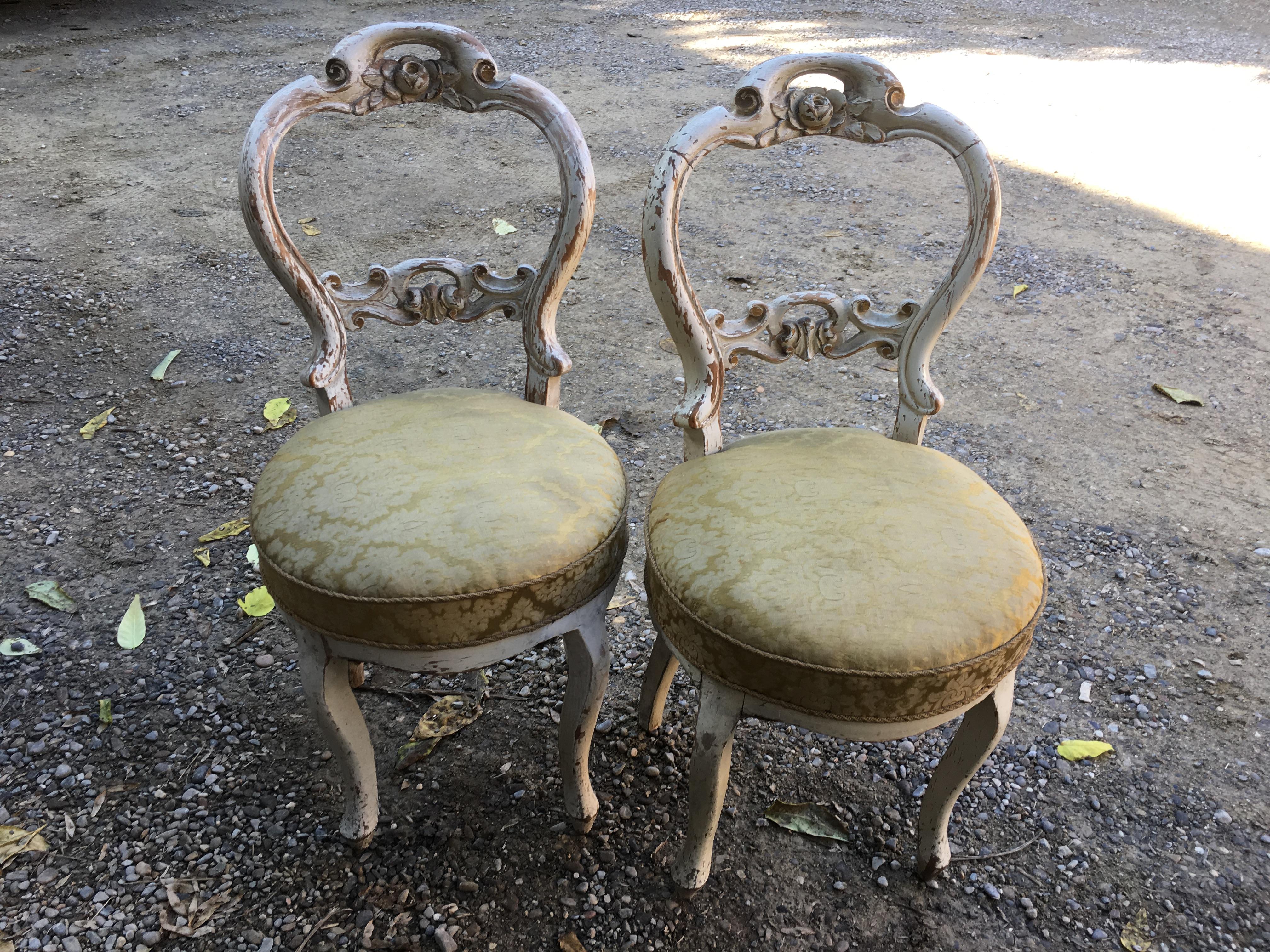 Late 19th Century 19th Century Couple of French Carved Wood Little Armchairs with Original Fabric