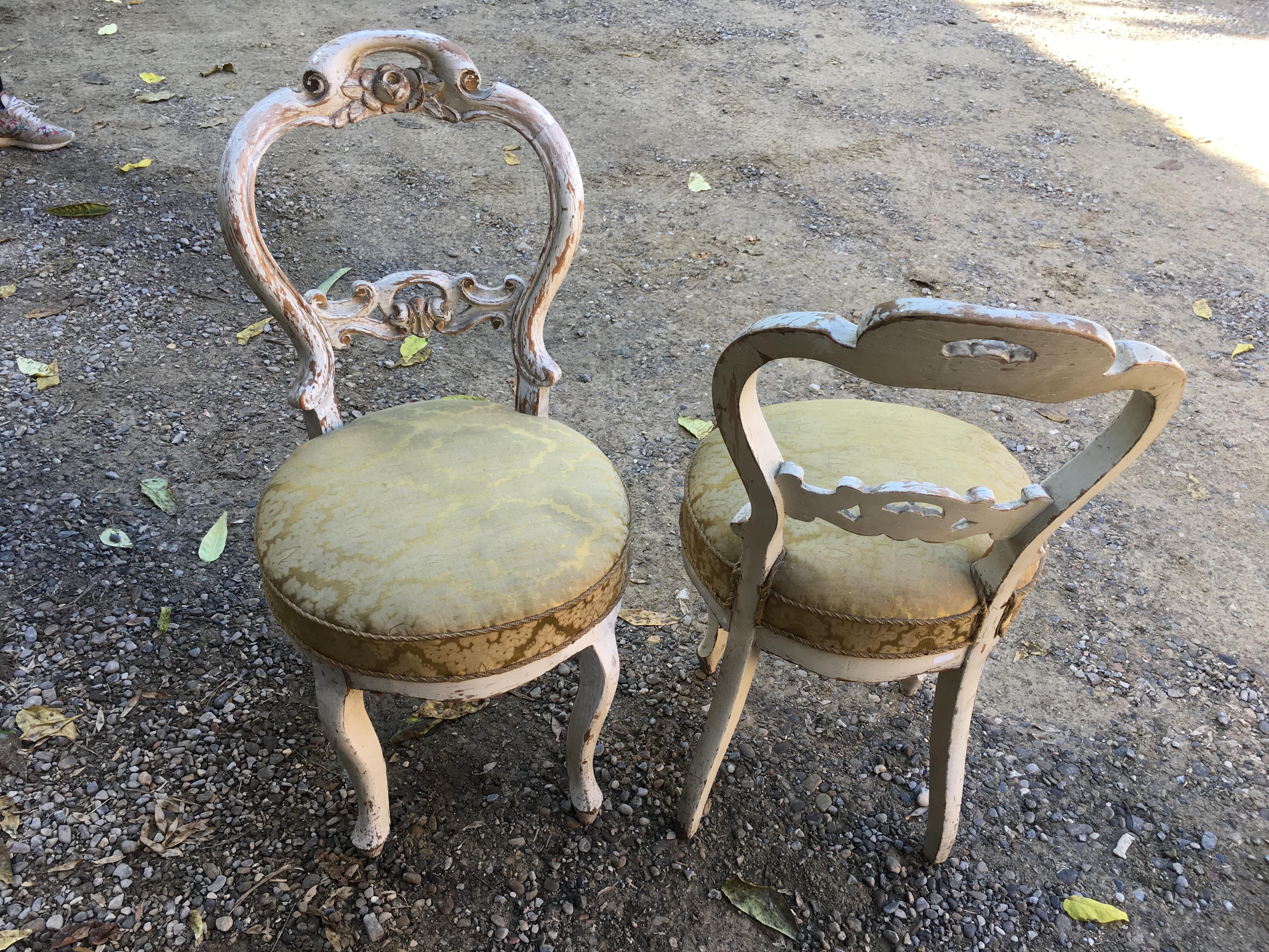 19th Century Couple of French Carved Wood Little Armchairs with Original Fabric 2