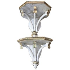 19th Century Couple of White Carved Wood with Gilt Decoration Italian Shelves