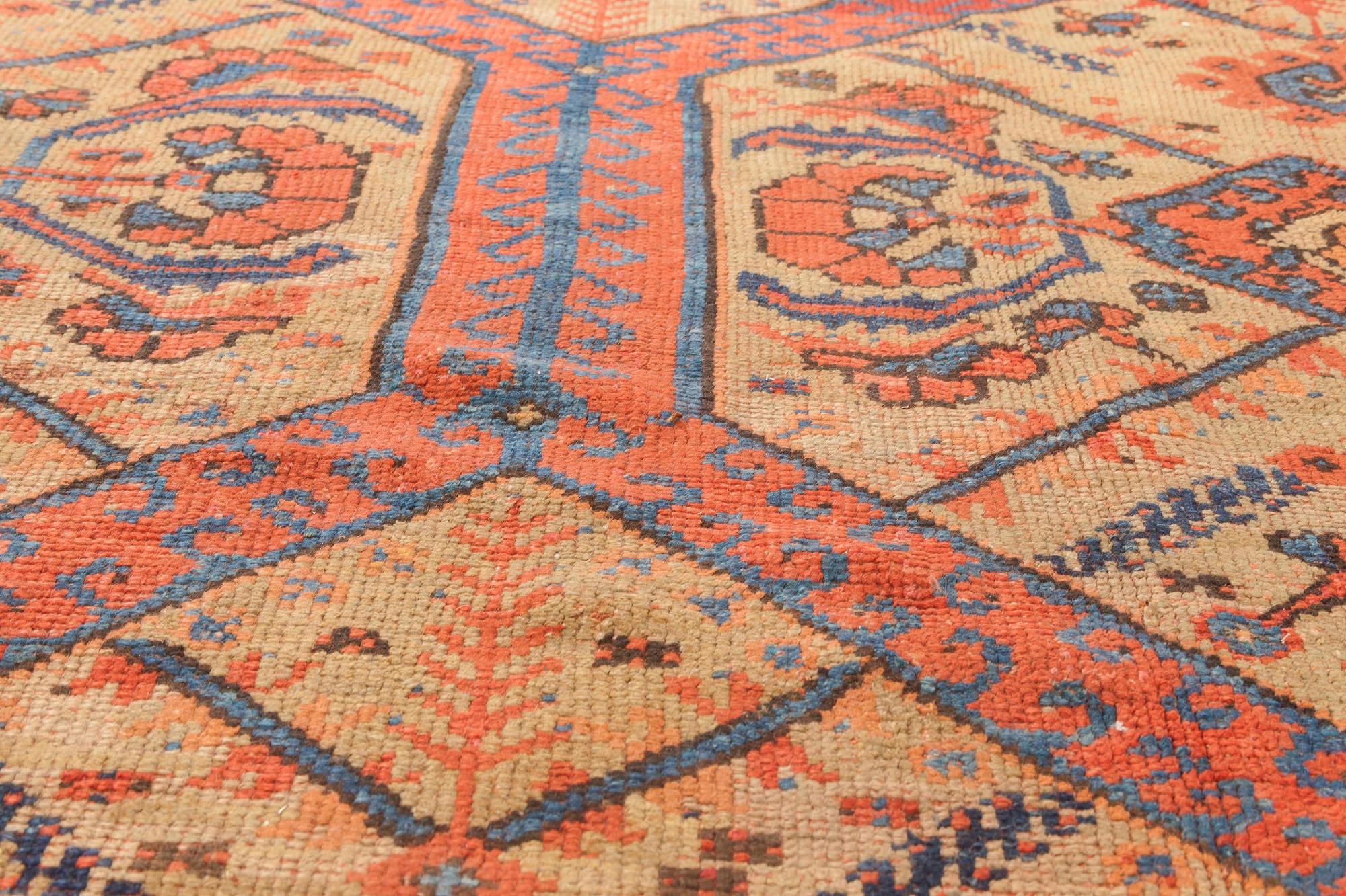 Turkish 19th Century Crab Design Handwoven Wool Carpet For Sale