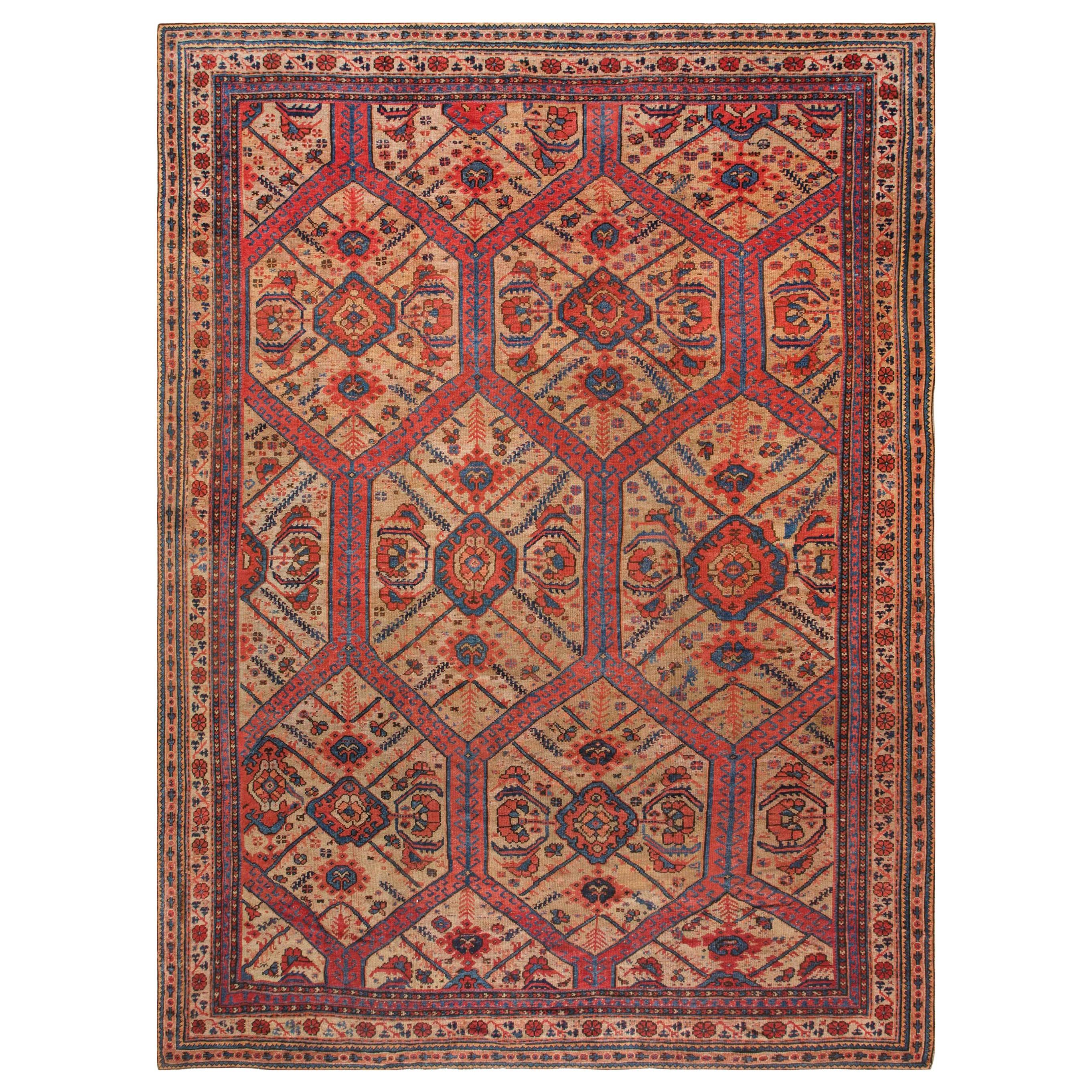 19th Century Crab Design Handwoven Wool Carpet