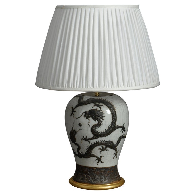 19th Century Crackle Glazed Dragon Vase Lamp at 1stDibs