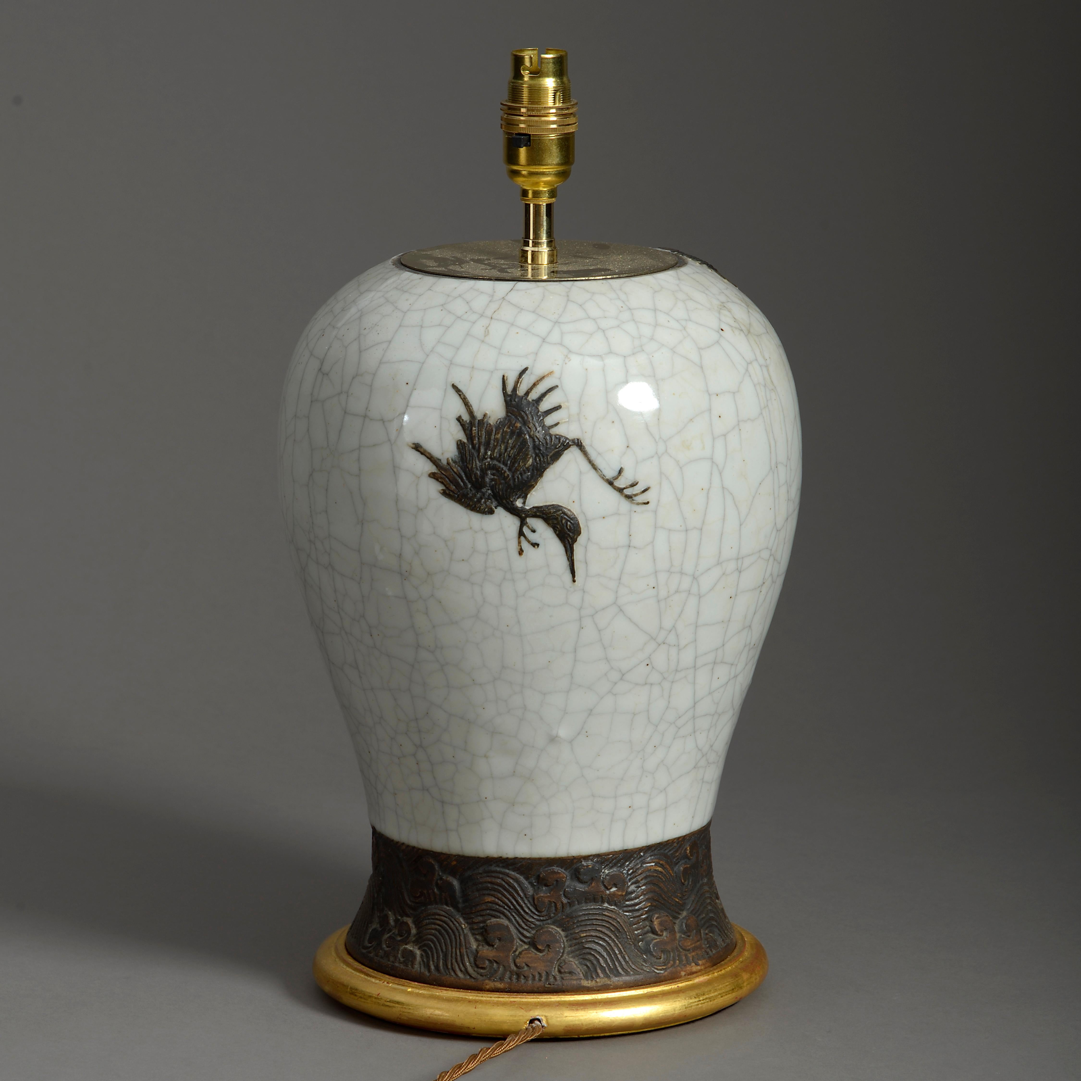 Fired 19th Century Crackle Glazed Dragon Vase Lamp