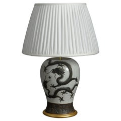 19th Century Crackle Glazed Dragon Vase Lamp