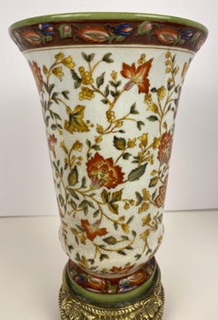 19th Century French Louis XVI Style Crackled Porcelain Vase Mounted on Bronze