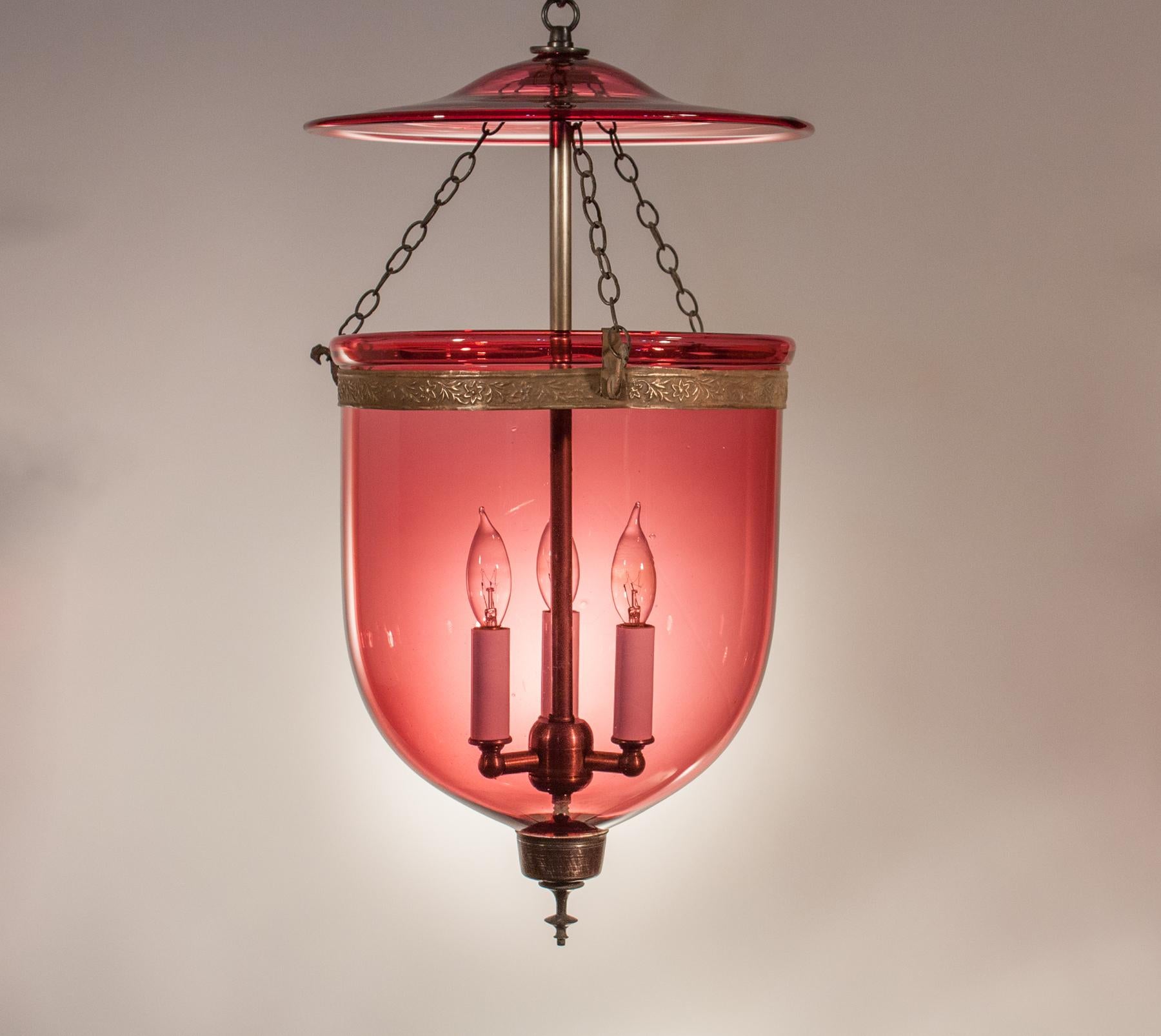 Victorian Antique Cranberry Glass Bell Jar Lantern