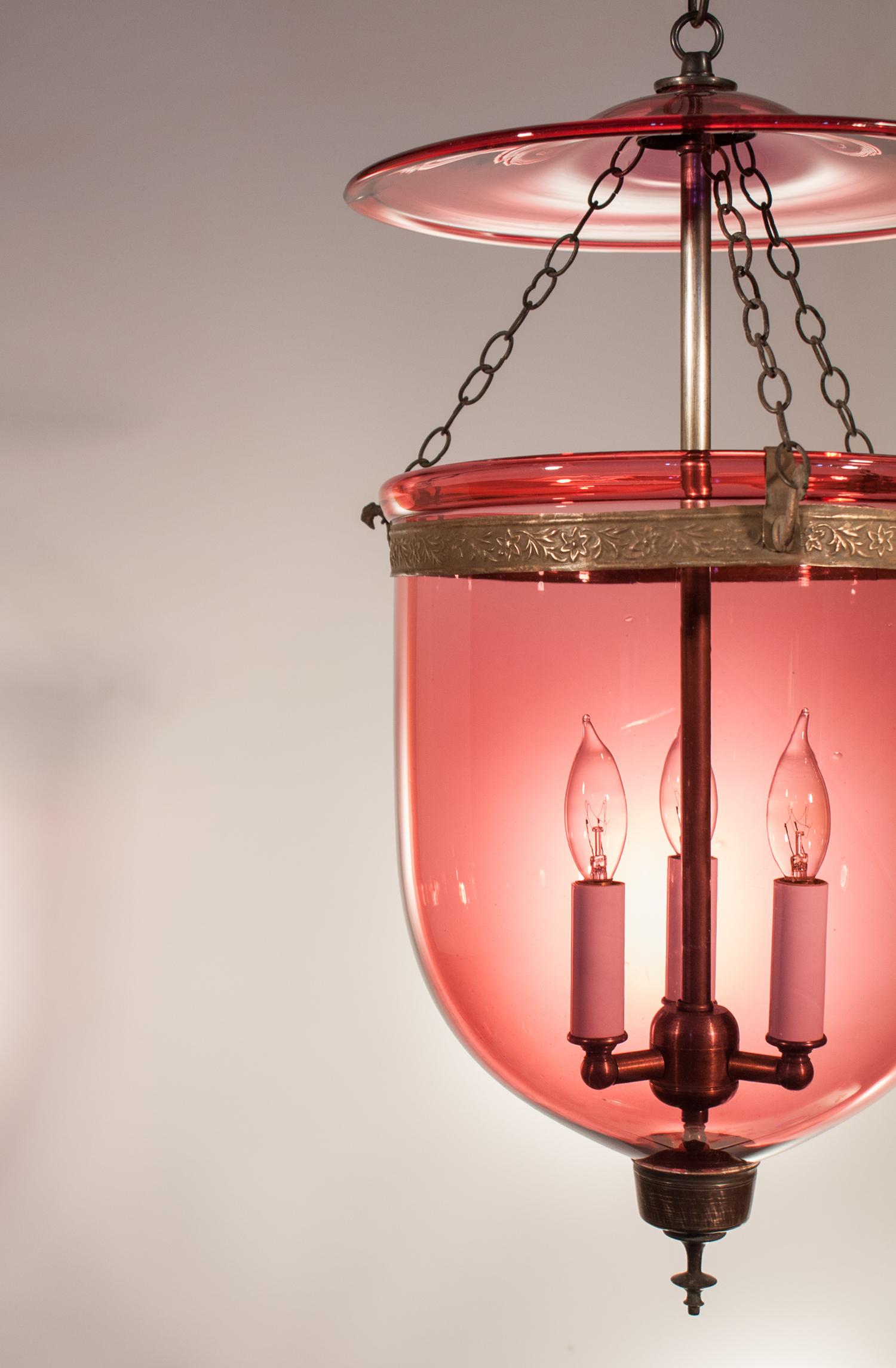 Unknown Antique Cranberry Glass Bell Jar Lantern