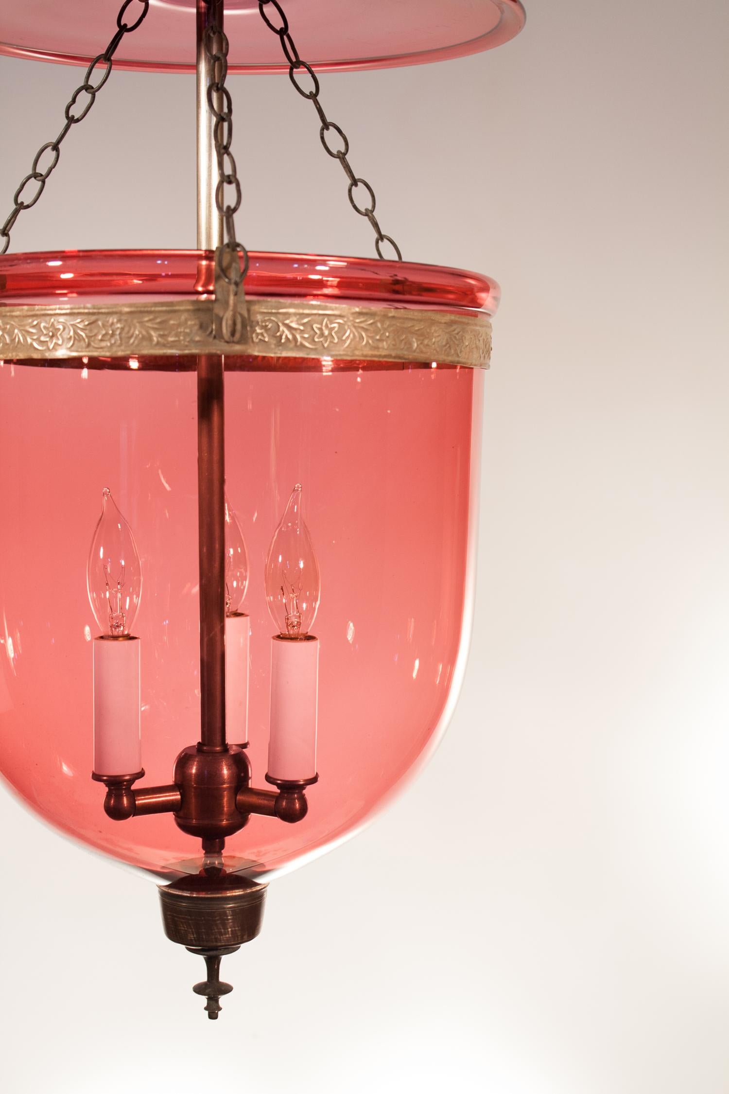 Embossed Antique Cranberry Glass Bell Jar Lantern