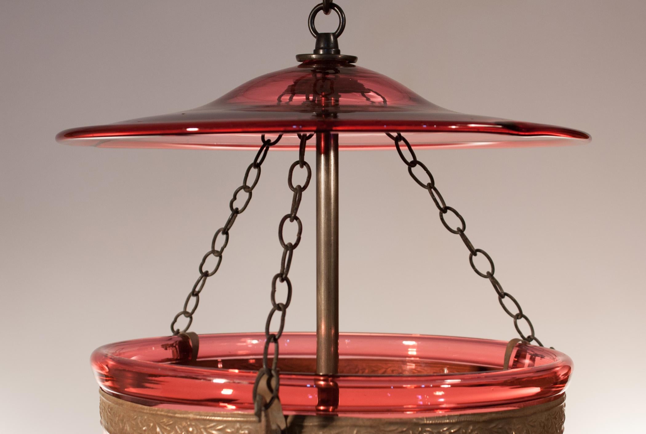 19th Century Antique Cranberry Glass Bell Jar Lantern