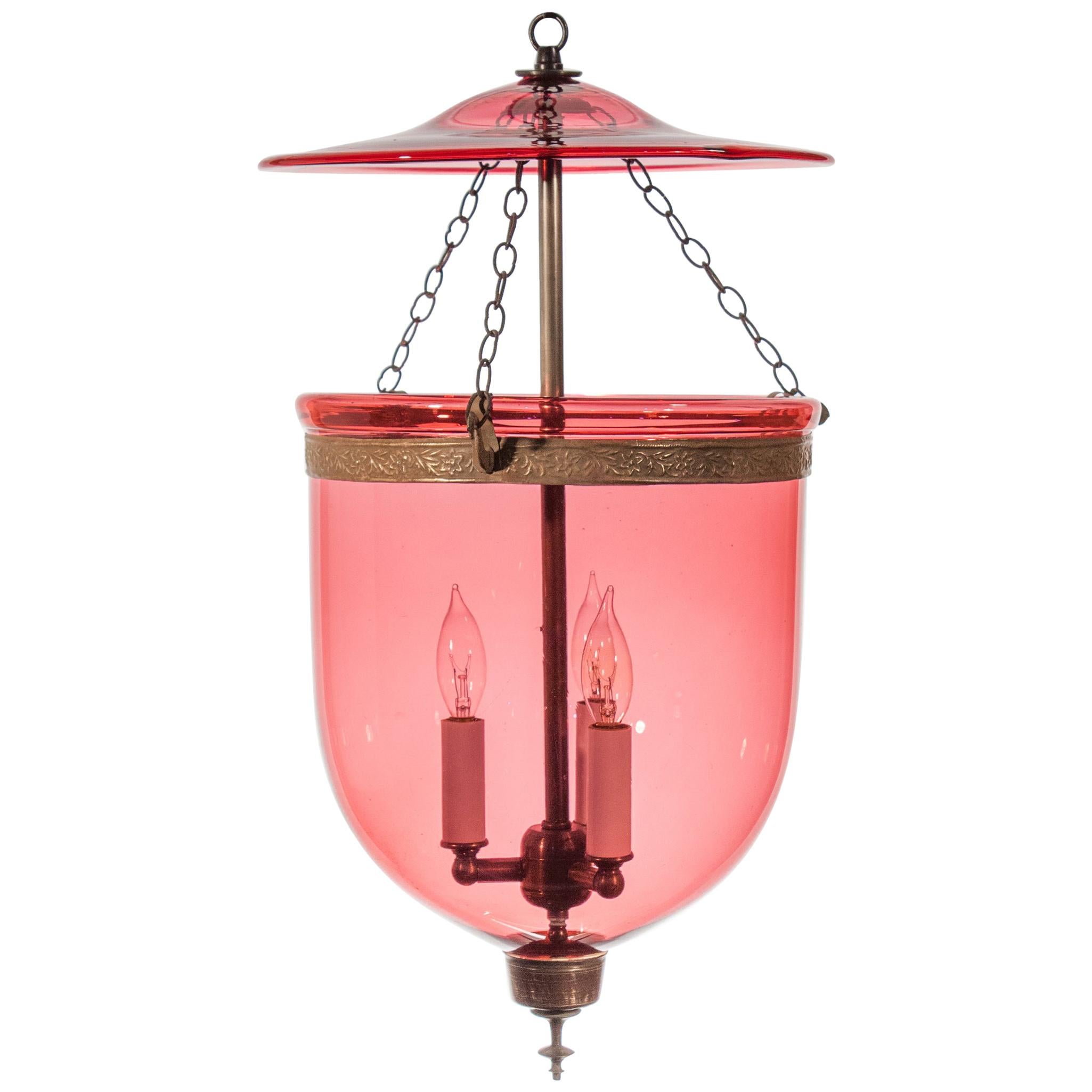 Antique Cranberry Glass Bell Jar Lantern