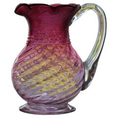 19th Century Cranberry Glass Milk or Cream Jug Wrythen Moulded, English Ca 1870