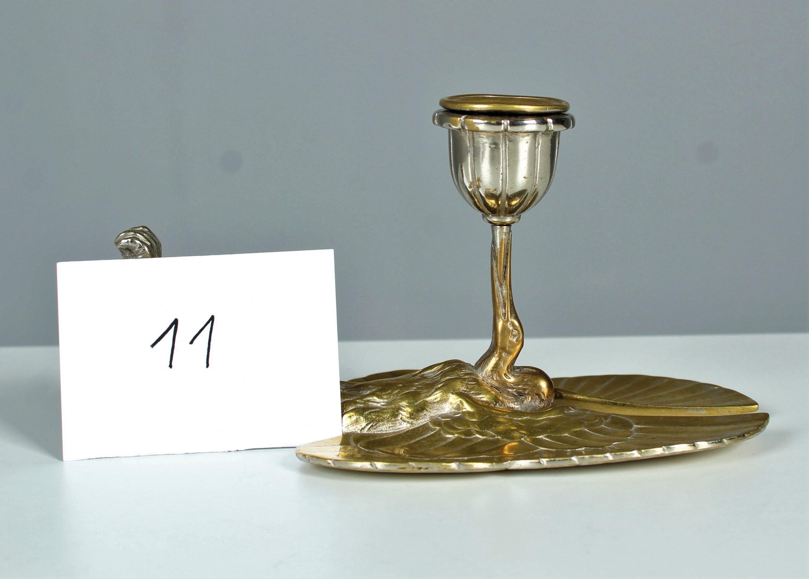19th Century Crane Candle Holder, Bronze SIlvered, France For Sale 1