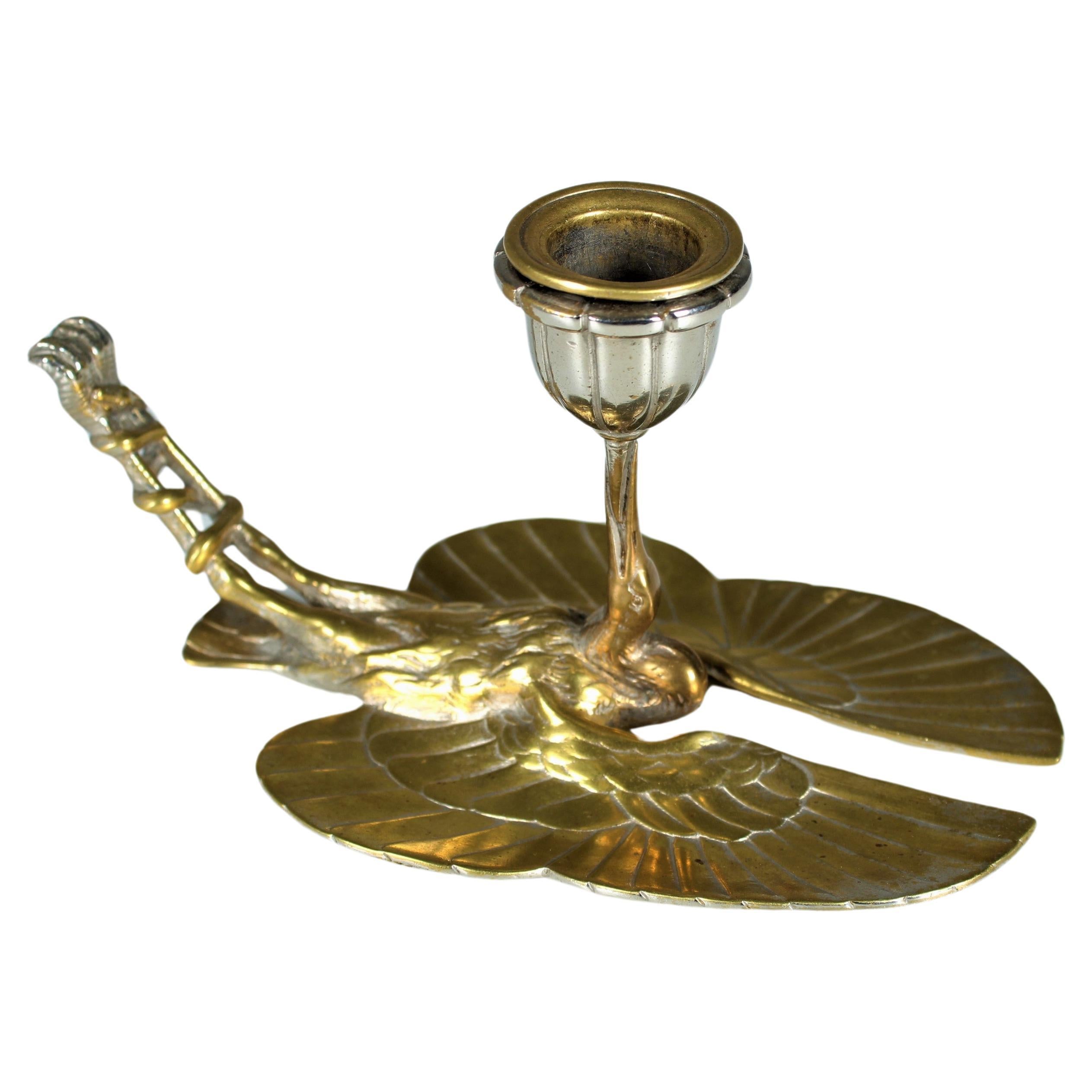 19th Century Crane Candle Holder, Bronze SIlvered, France For Sale