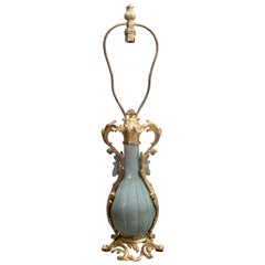 19th Century Craquelé Celadon Porcelain Vase Ormolu-Mounted in Lamp