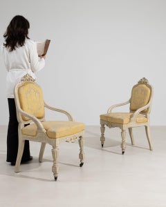 19th Century Cream Pair Of White Patinated Louis XVI Armchairs