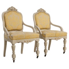 19th Century Cream Pair Of White Patinated Louis XVI Armchairs