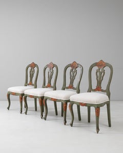 Set di quattro sedie da pranzo veneziane patinate del XIX secolo, color crema, con