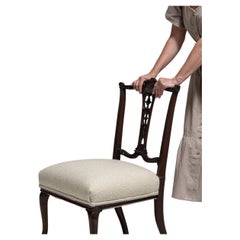 19th Century Cream Wood Chippendale Accent Chair with Upholstered Seat